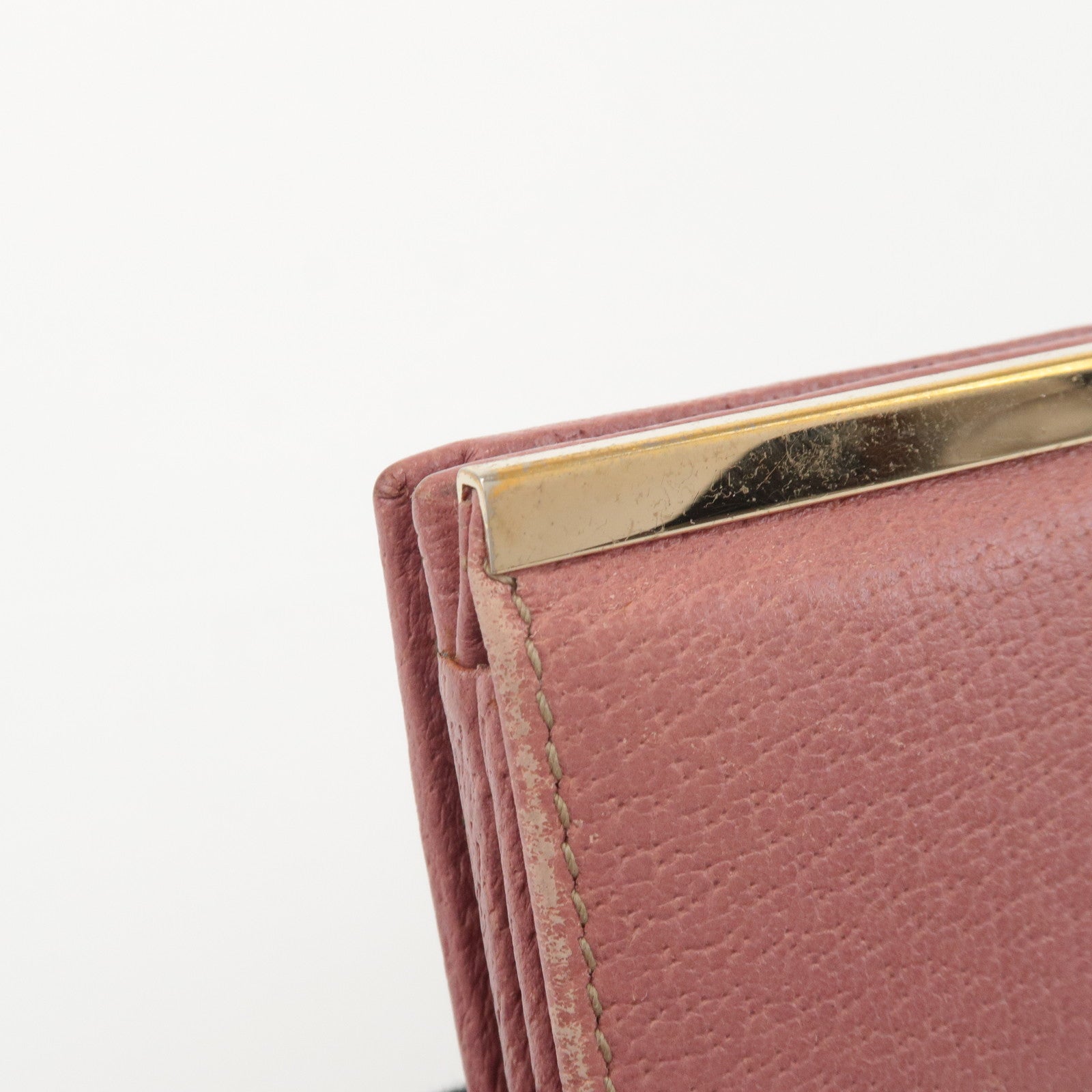 GUCCI Leather Bi-fold Long Wallet Pink 170370 Used