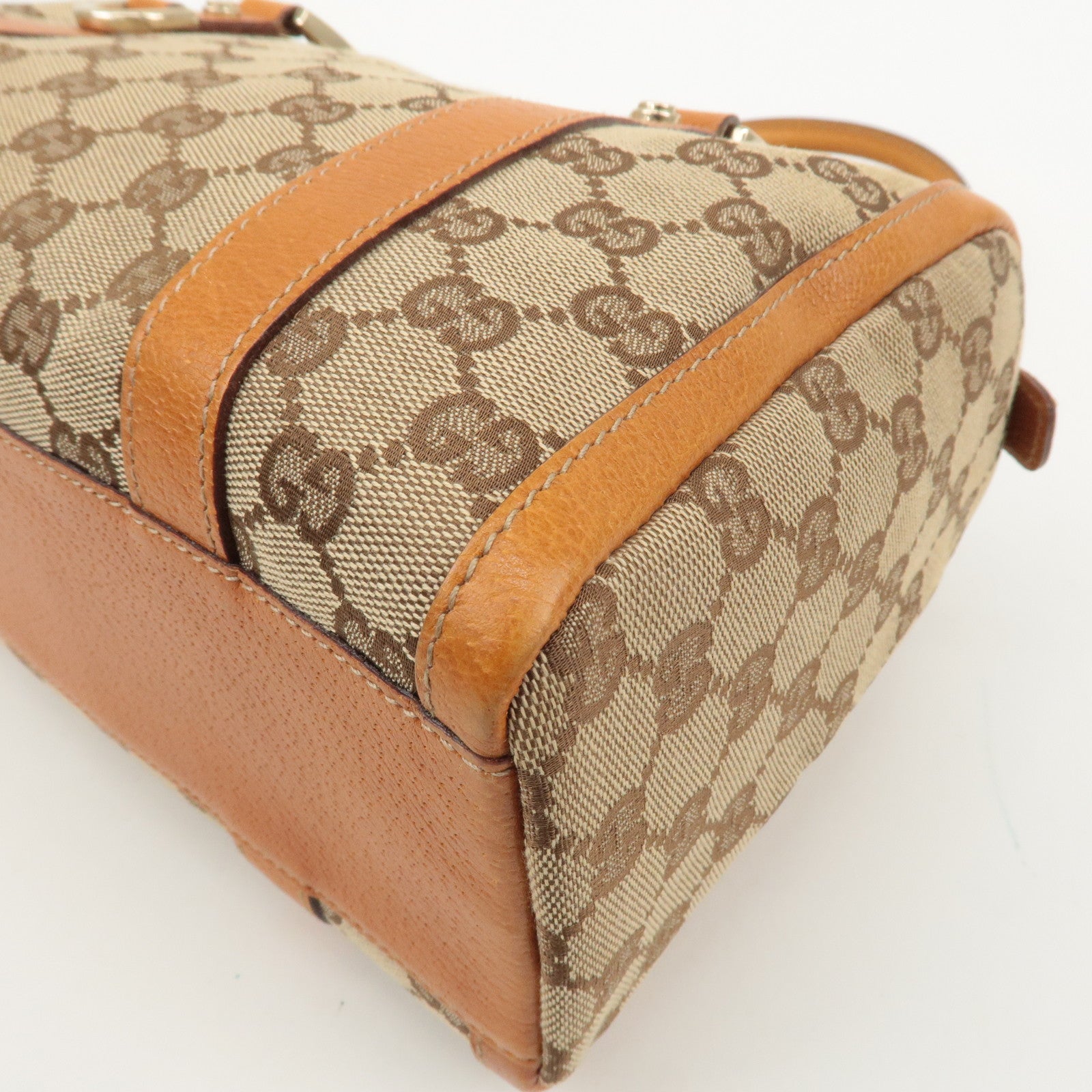 GUCCI Abbey GG Canvas Leather Mini Boston Bag Beige Orange 130942