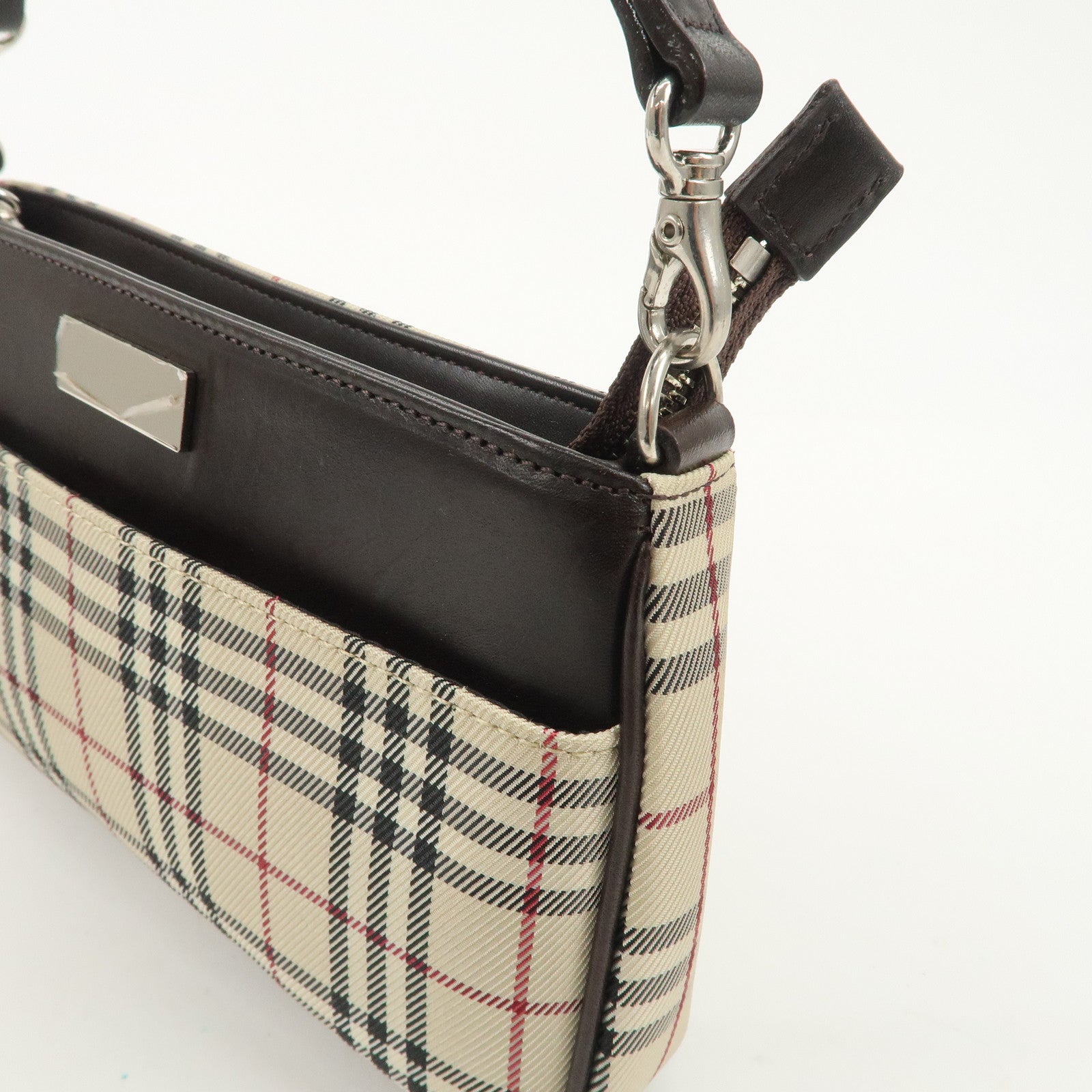 BURBERRY Canvas Leather Shoulder Bag Silver Hardware