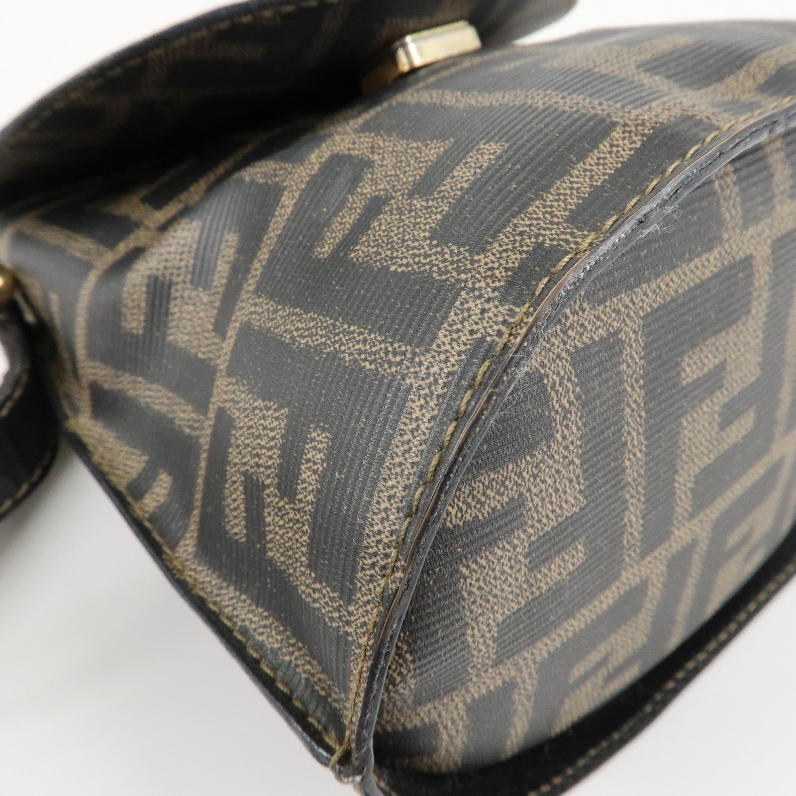 FENDI Zucca Logo Print PVC Leather Shoulder Bag Black Brown