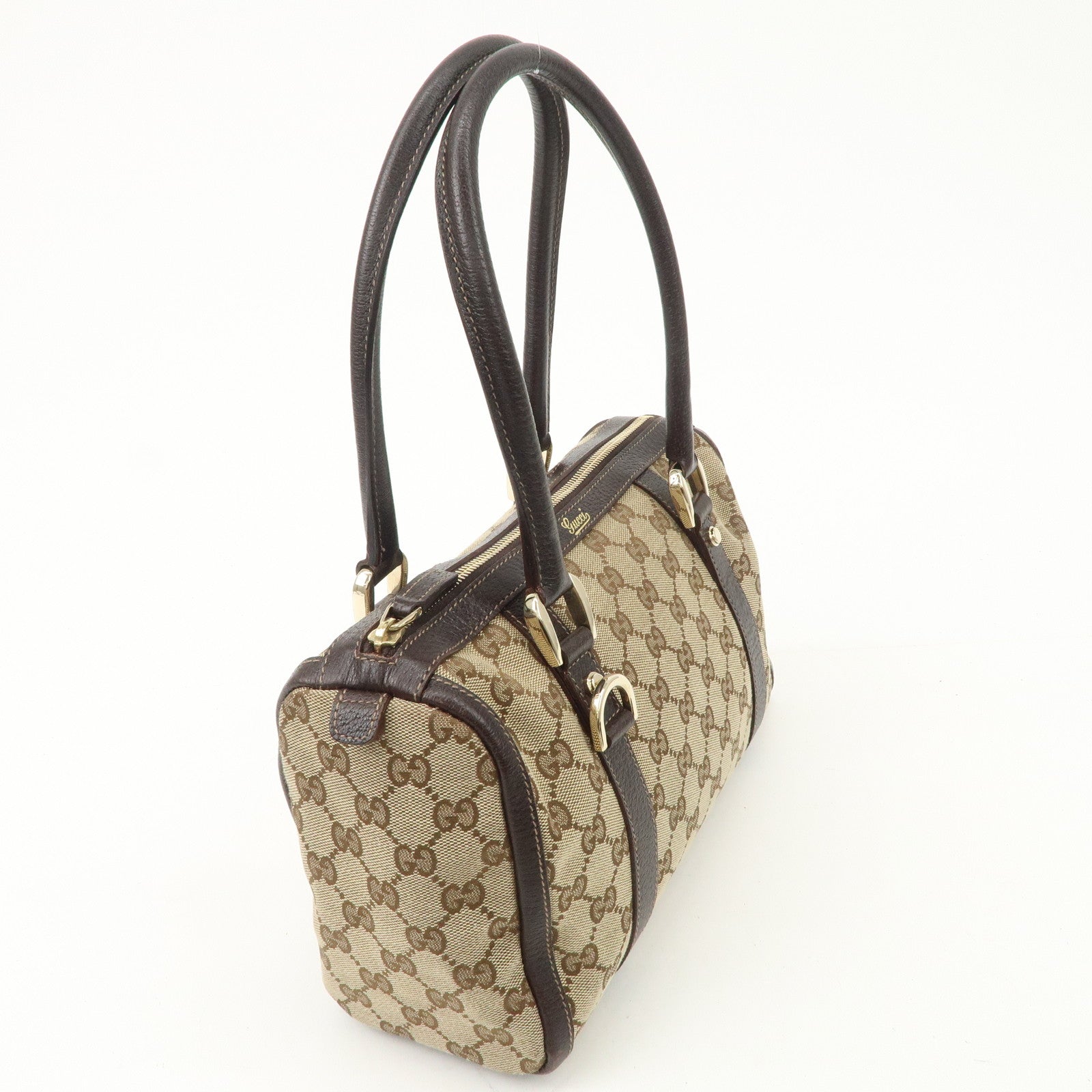 GUCCI Abbey GG Canvas Leather Mini Boston Bag Beige Brown 130942