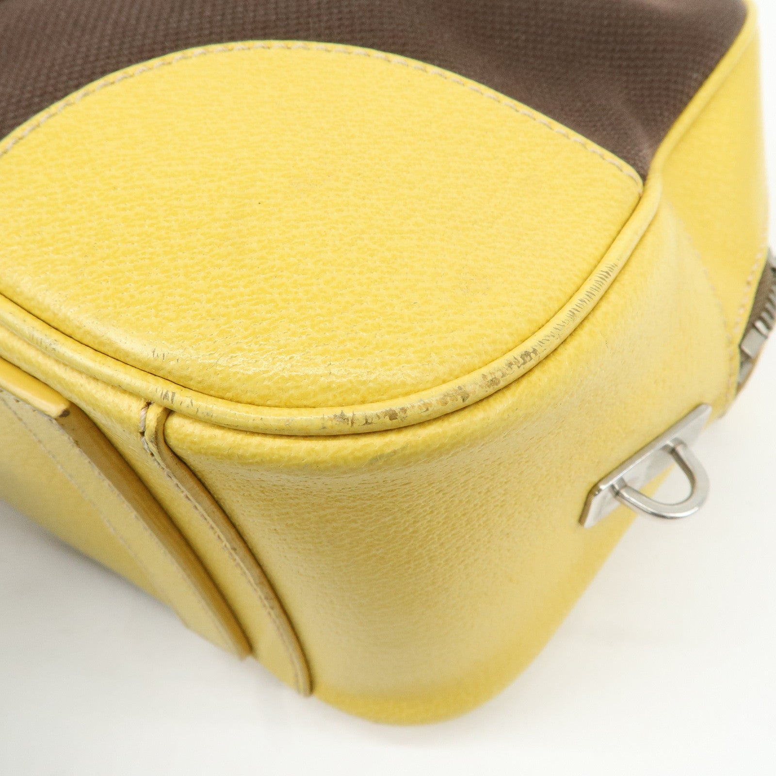 PRADA Canvas Leather Shoulder Bag Hand Bag Brown Yellow