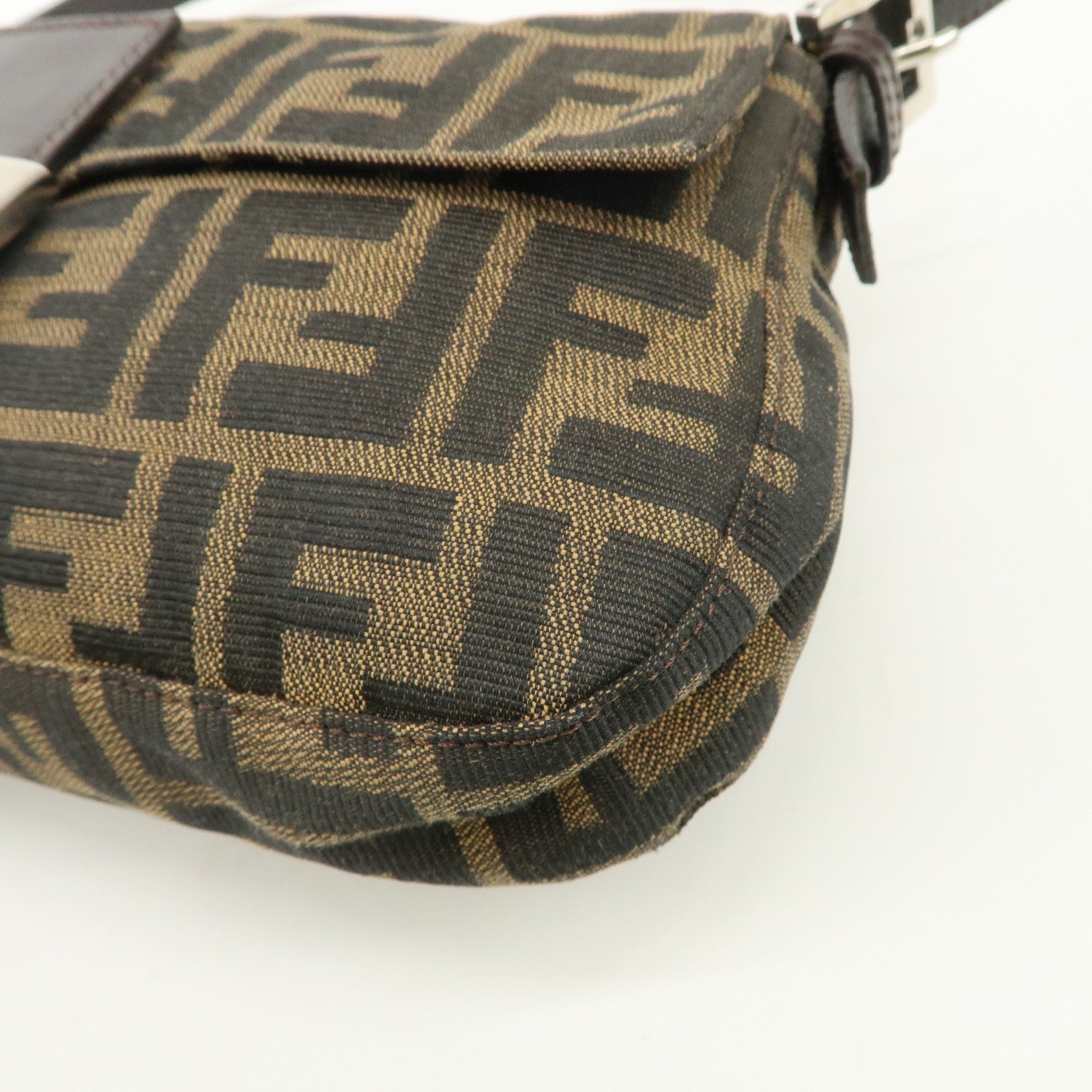 FENDI Mamma Bagguette Zucca Canvas Leather Shoulder Bag 26424