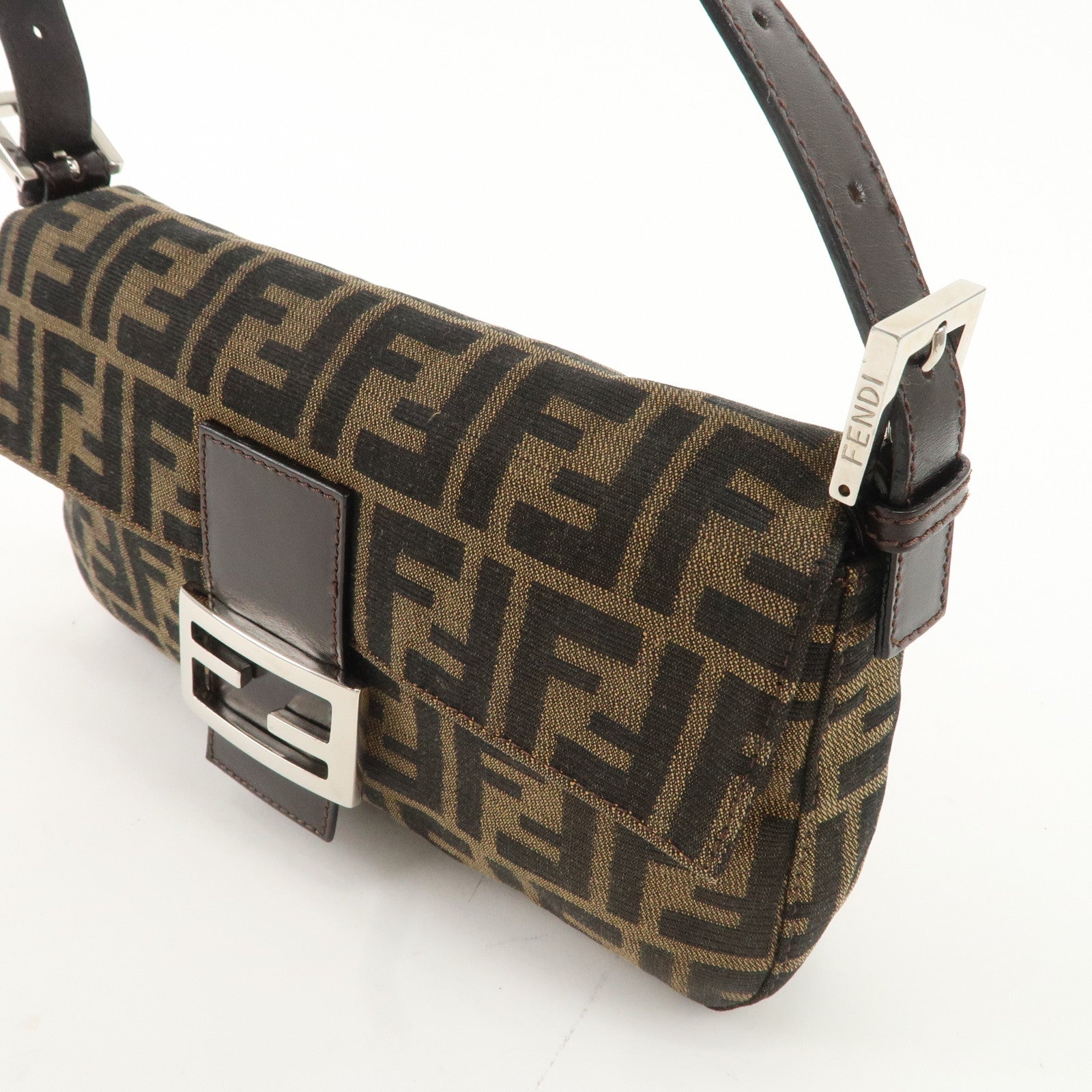 FENDI Mamma Baguette Canvas Shoulder Bag Hand Bag Brown 26424 Used