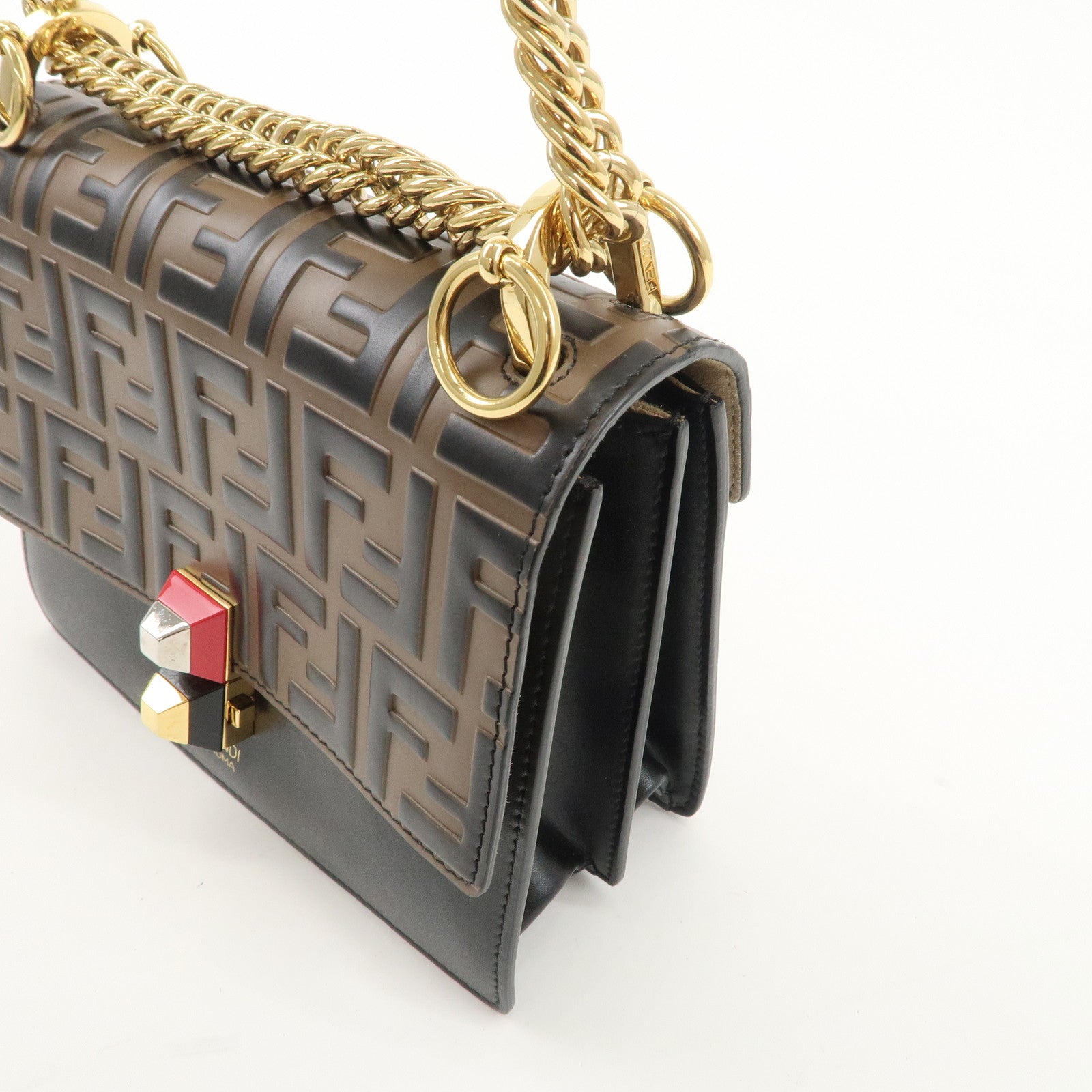 FENDI Zucca Mini Canai Leather Chain Shoulder Bag Black 8M0381 Used