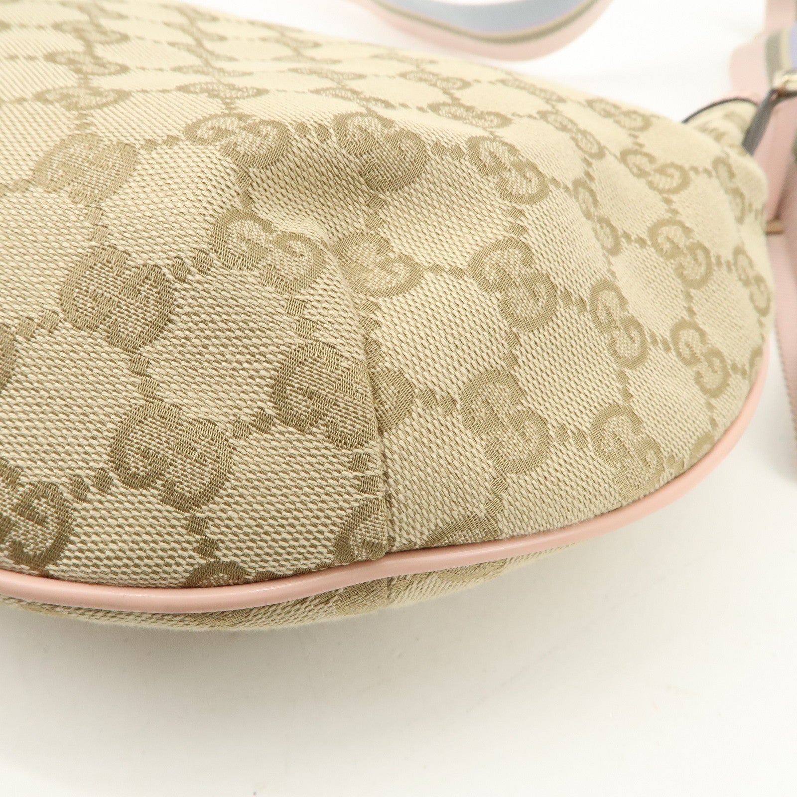 GUCCI GG Canvas Leather Shoulder Bag Beige Pink 181092 Used