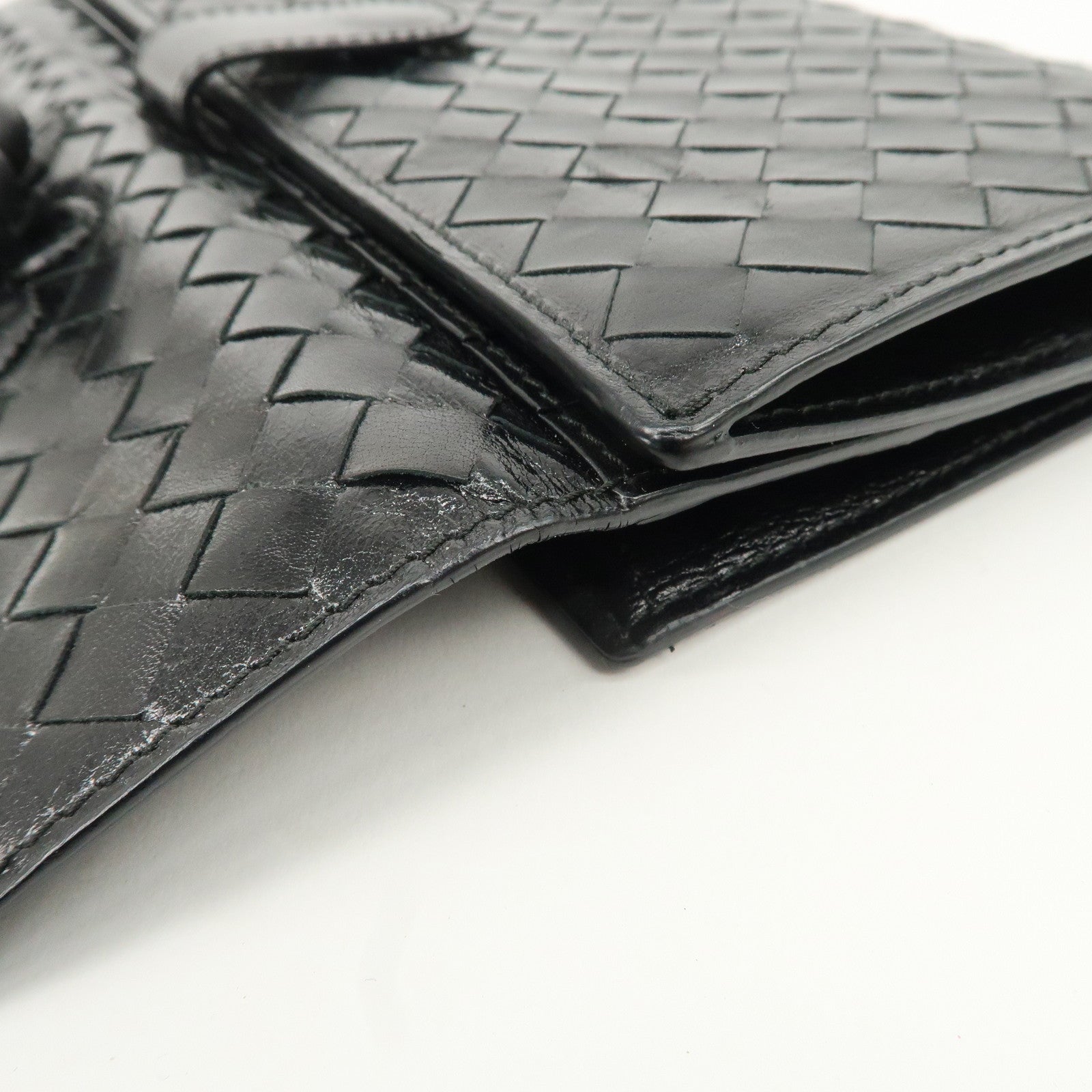 BOTTEGA VENETA Intrecciato Leather W Hook Bifold Wallet Black