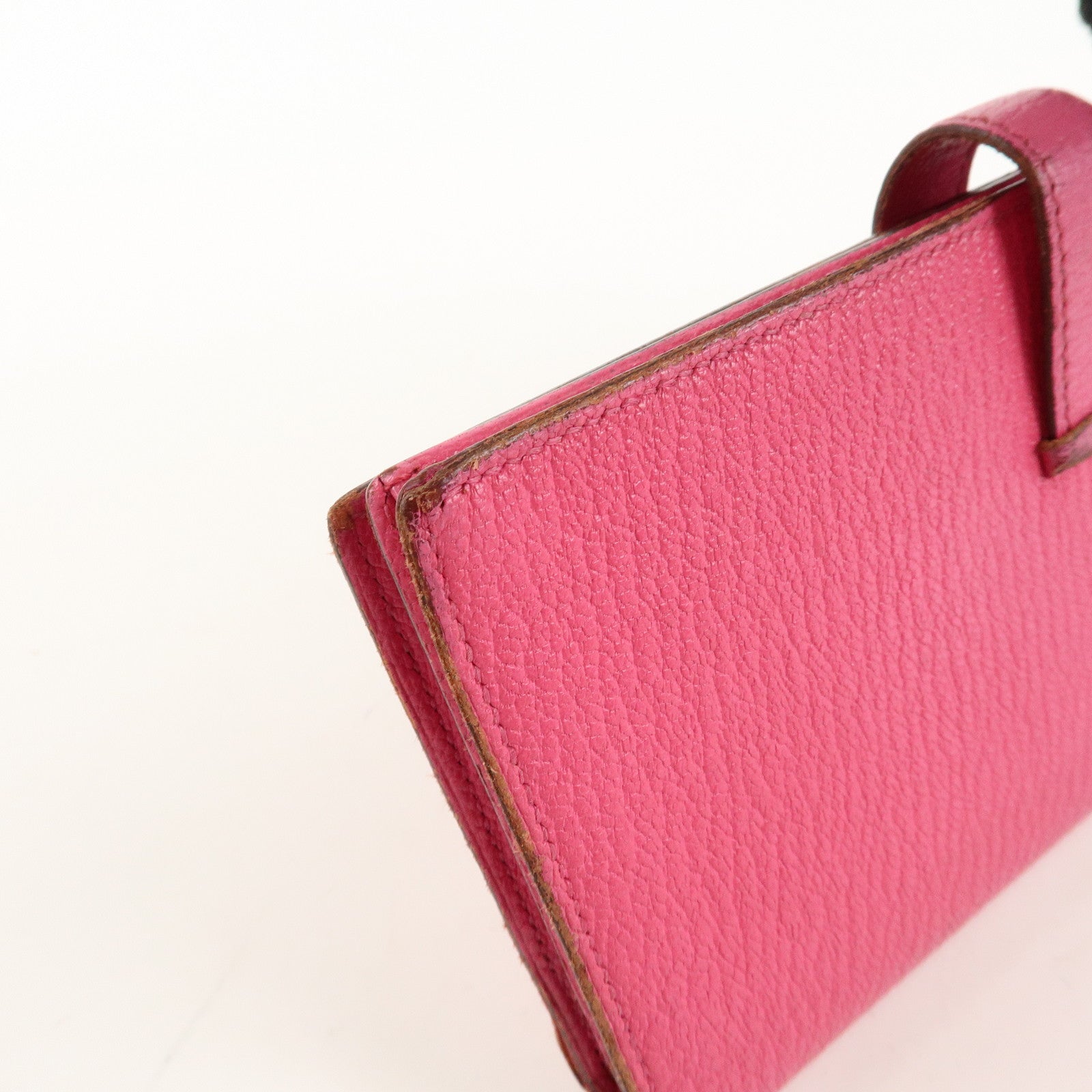 HERMES Leather Bearn Soufflet N engraved (around 2010) Wallet Pink