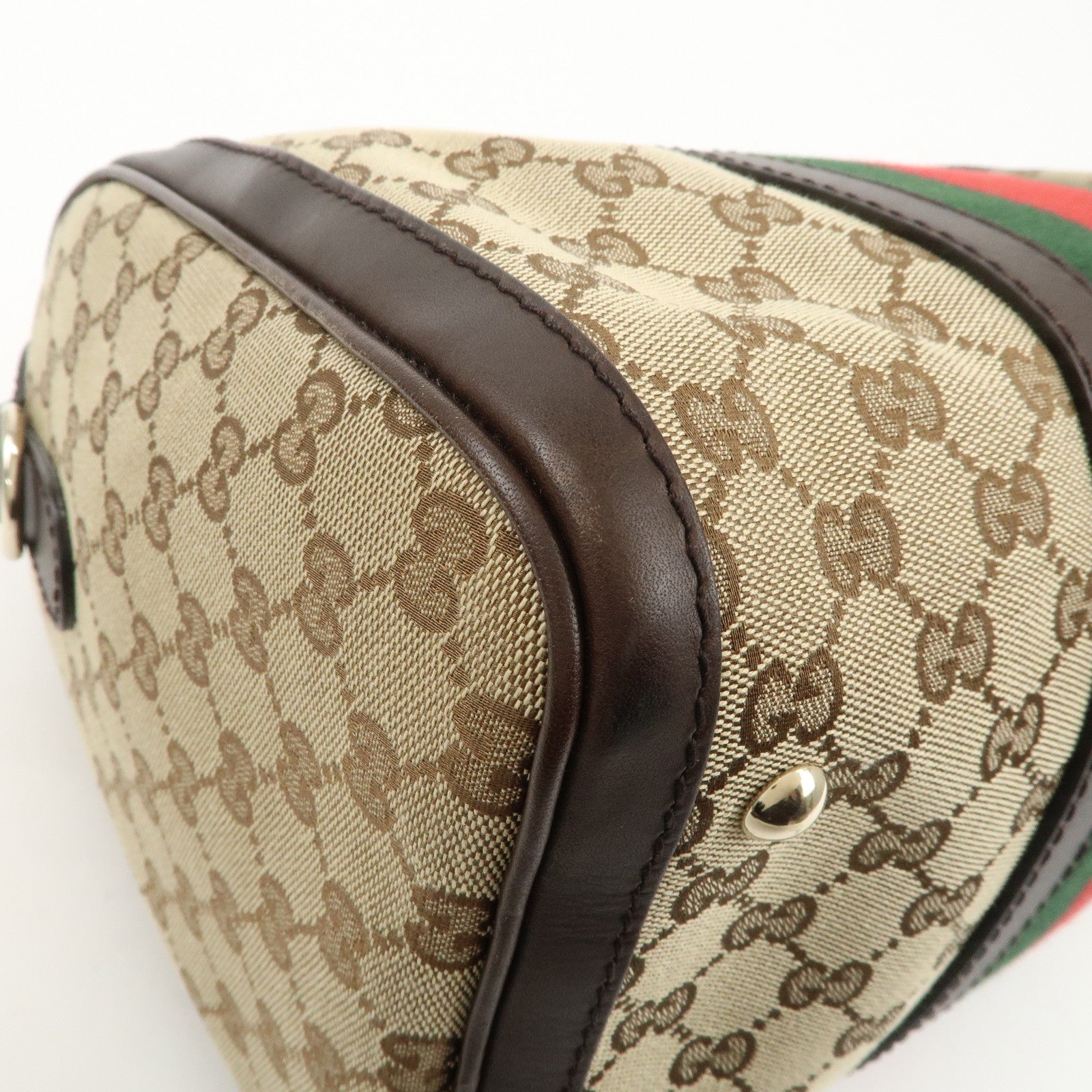 GUCCI Sherry GG Canvas Leather 2WAY Boston Bag Beige 247205 Used