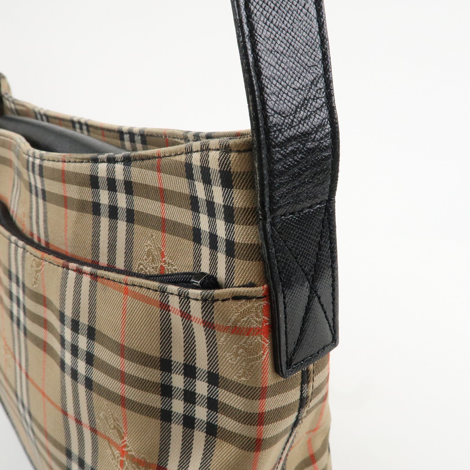 BURBERRY Nova Plaid Canvas Leather Shoulder Bag BLack