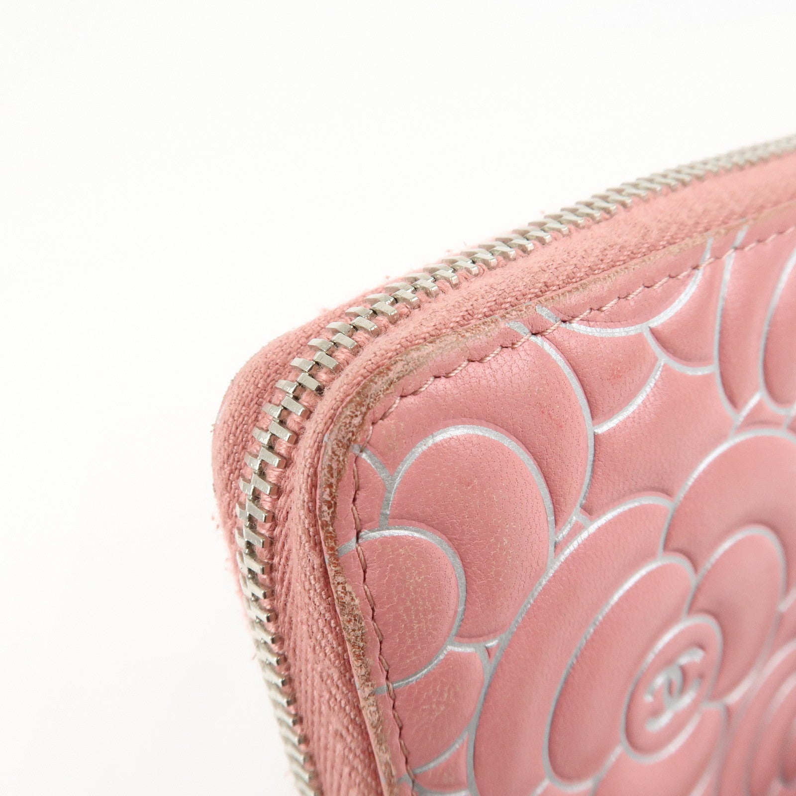 CHANEL Camellia Lamb Skin Long Zippy Wallet Pink A50085