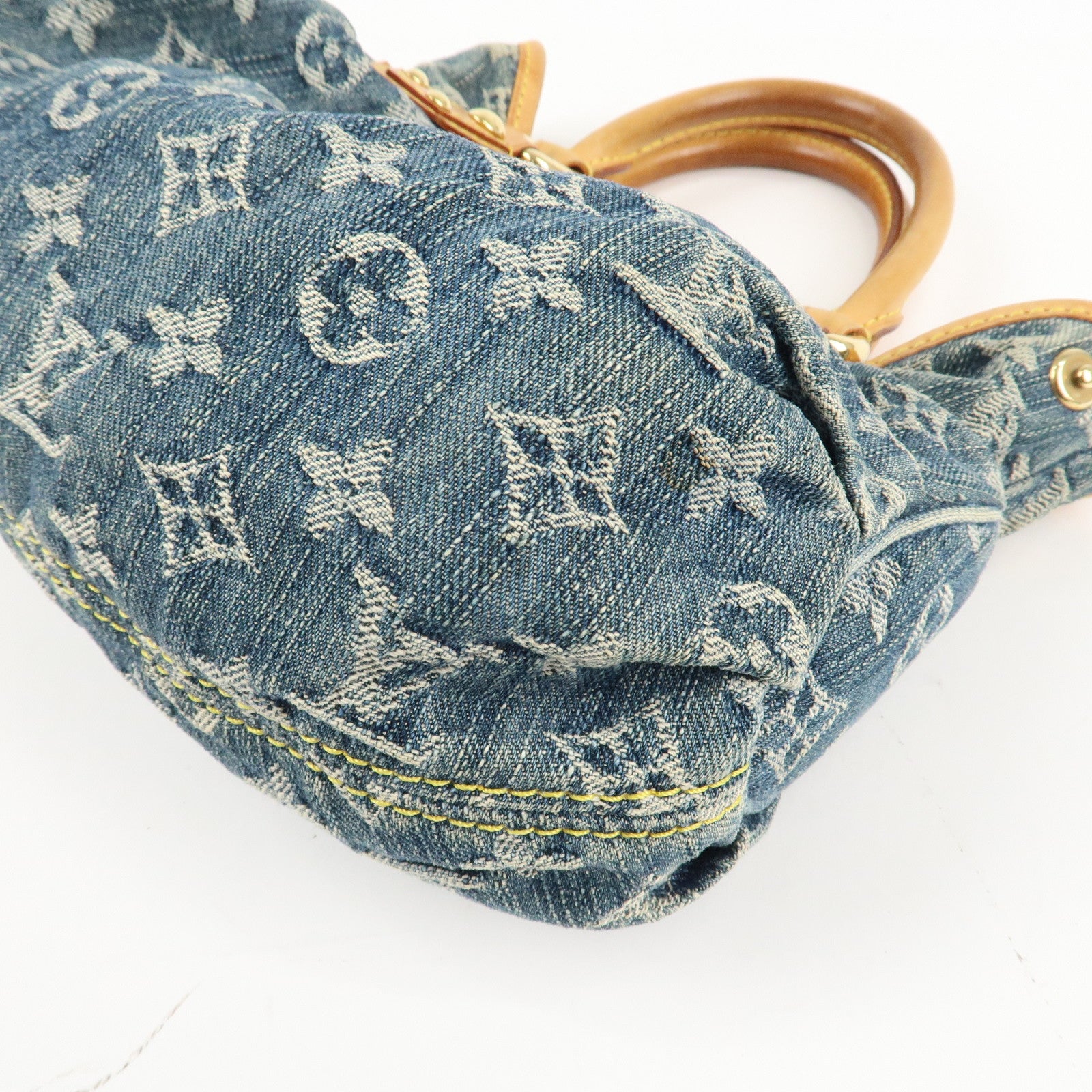 Louis Vuitton Monogram Denim Pleaty Hand Bag Blue M95020 Used