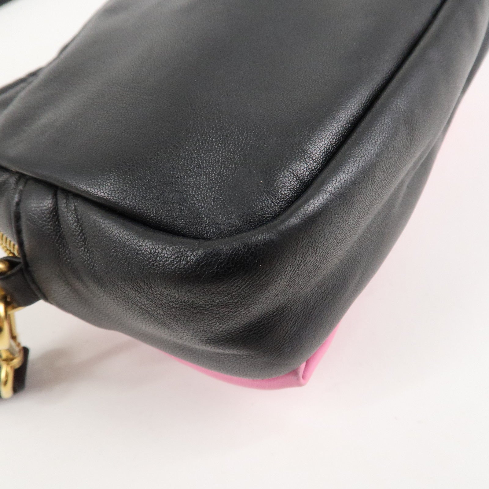 PRADA Logo Leather Ribbon Shoulder Bag Pink Black BP0166