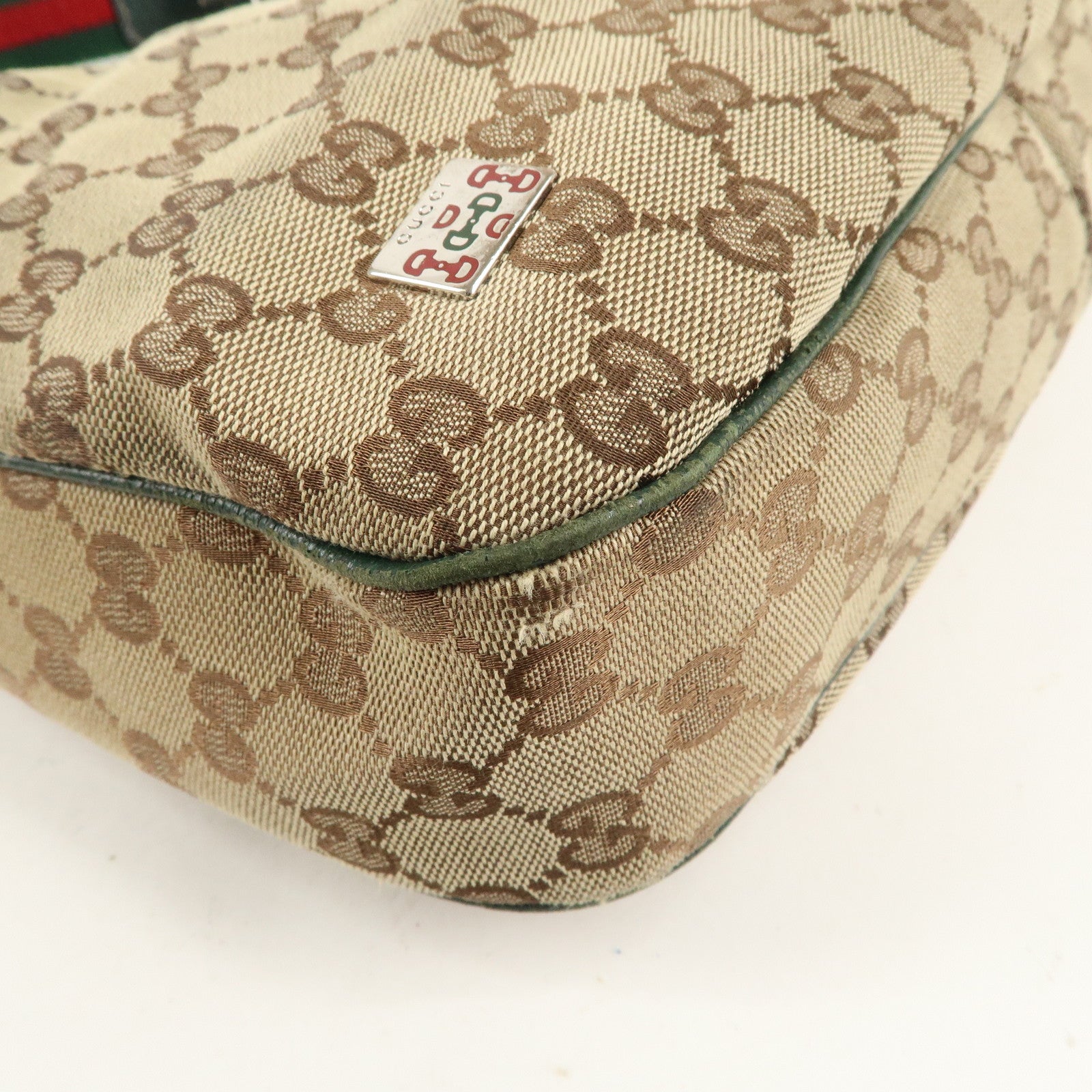 GUCCI Sherry GG Canvas Leather Shoulder Bag Beige Green 145757