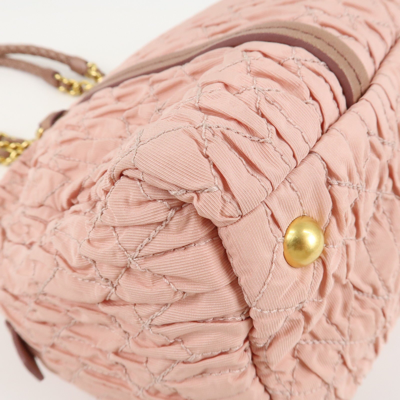 MIU MIU Nylon Leather Chain Tote Bag Shoulder Bag Pink Used