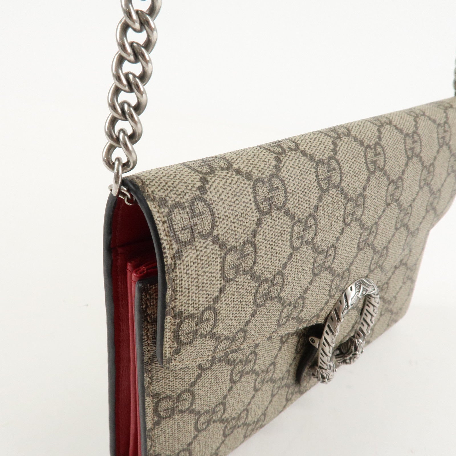 GUCCI Dionysus GG Supreme Chain Shoulder Bag Beige Red 401231 Used