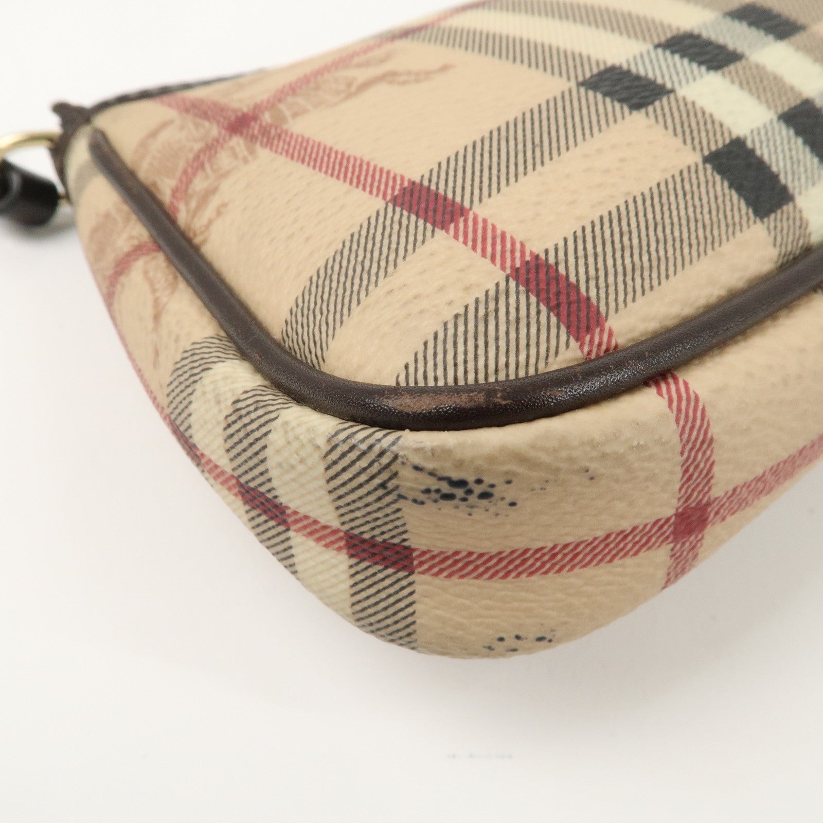 BURBERRY PVC Leather Nova Plaid Accessoires Pouch Beige Brown