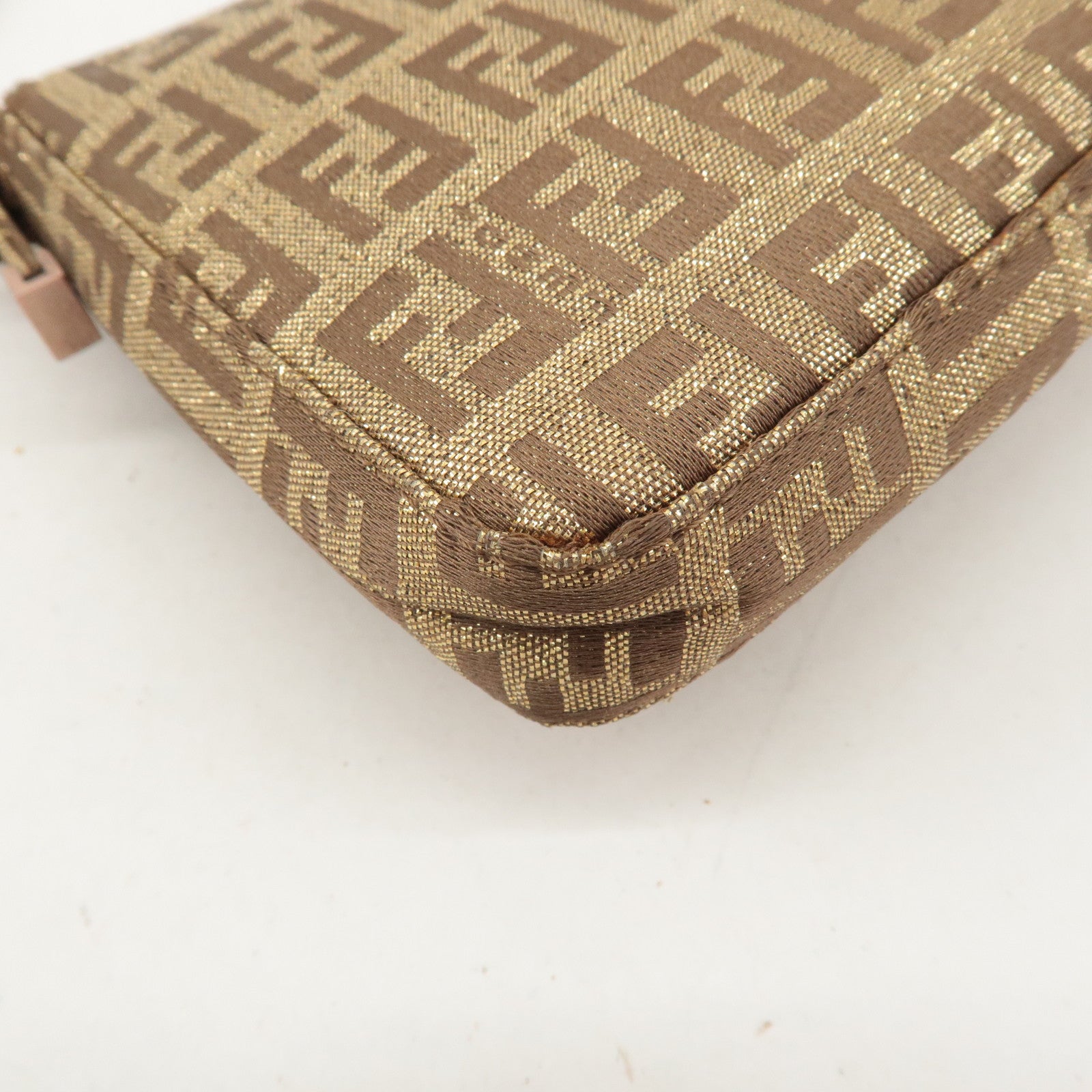 FENDI Mini Mamma Baguette Zucchino Canvas Hand Bag Gold 8BK005