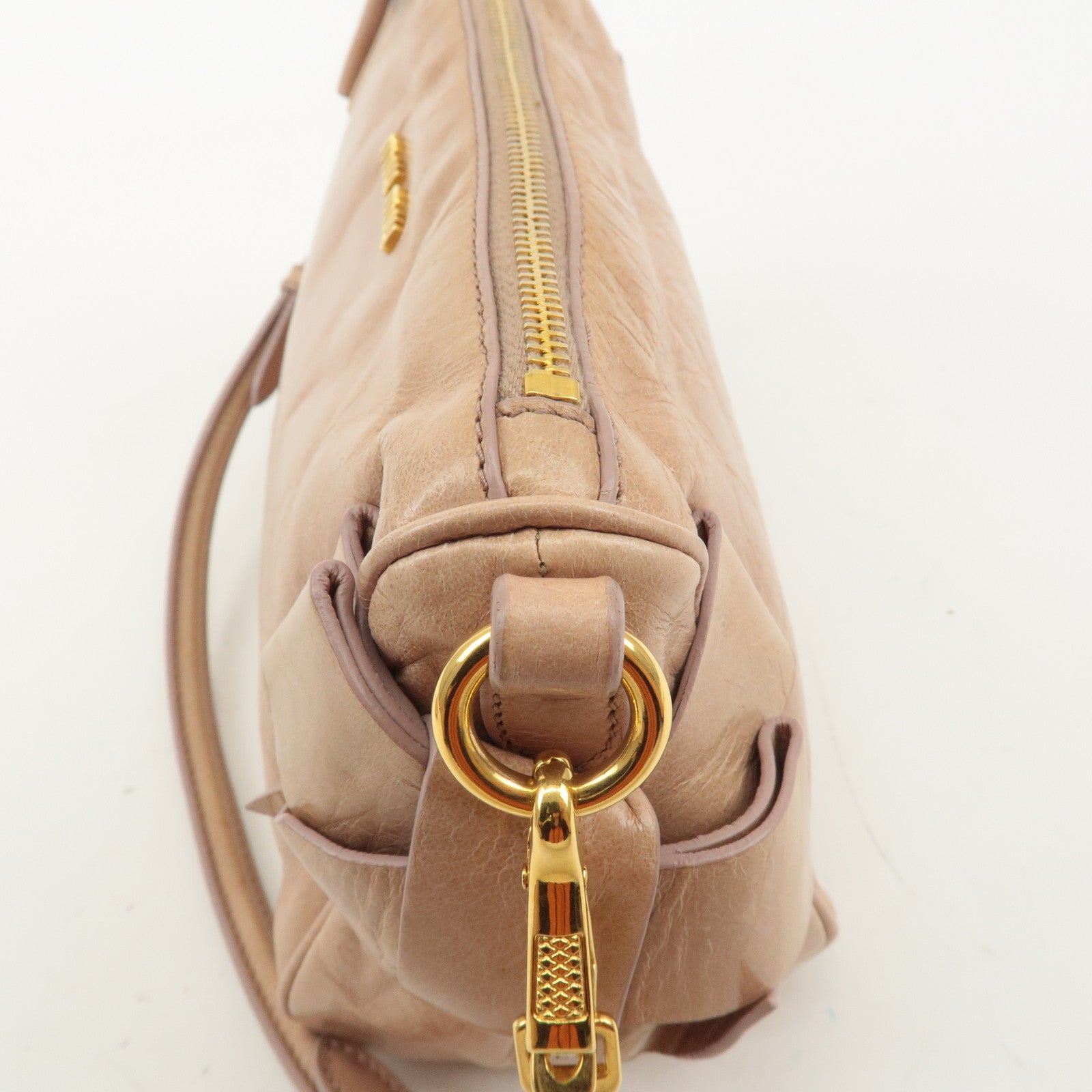 MIU MIU Leather Shoulder Bag Hand Bag Pink Beige