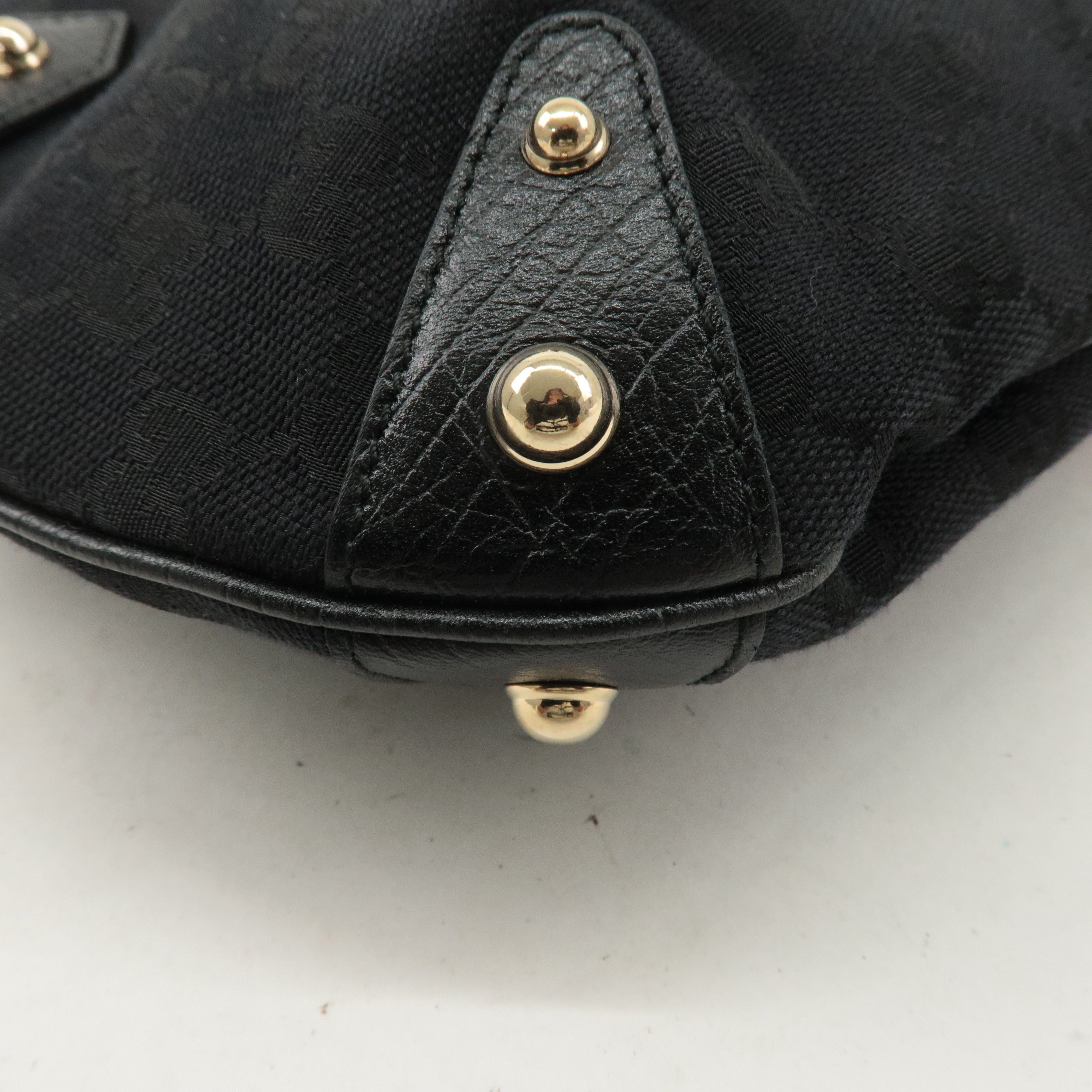 GUCCI Horsebit GG Canvas Leather Shoulder Bag Black 131026