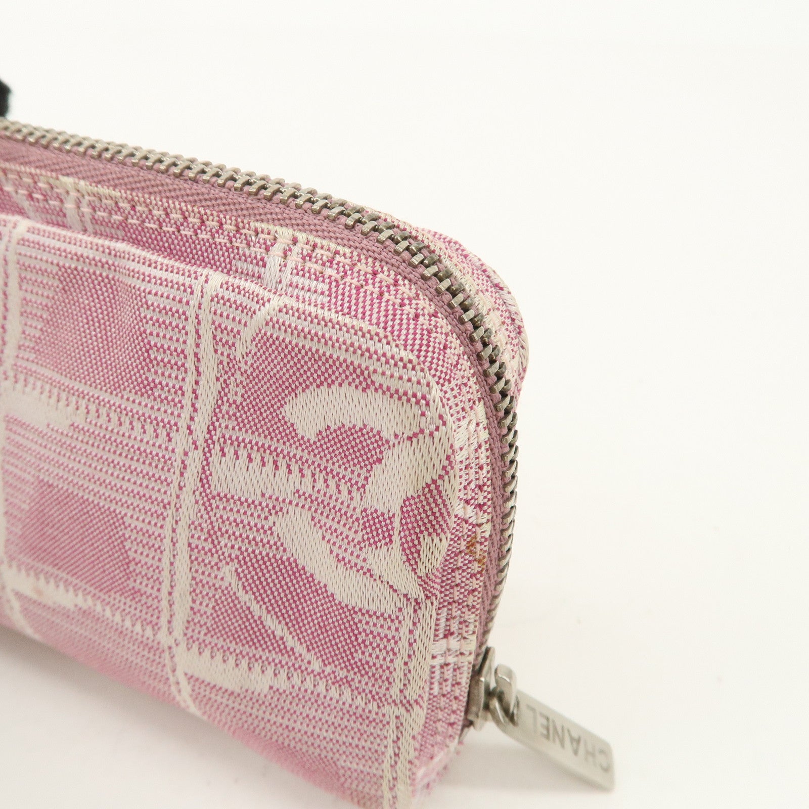 CHANEL New Travel Line Nylon Jacquard Leather Pouch Pink