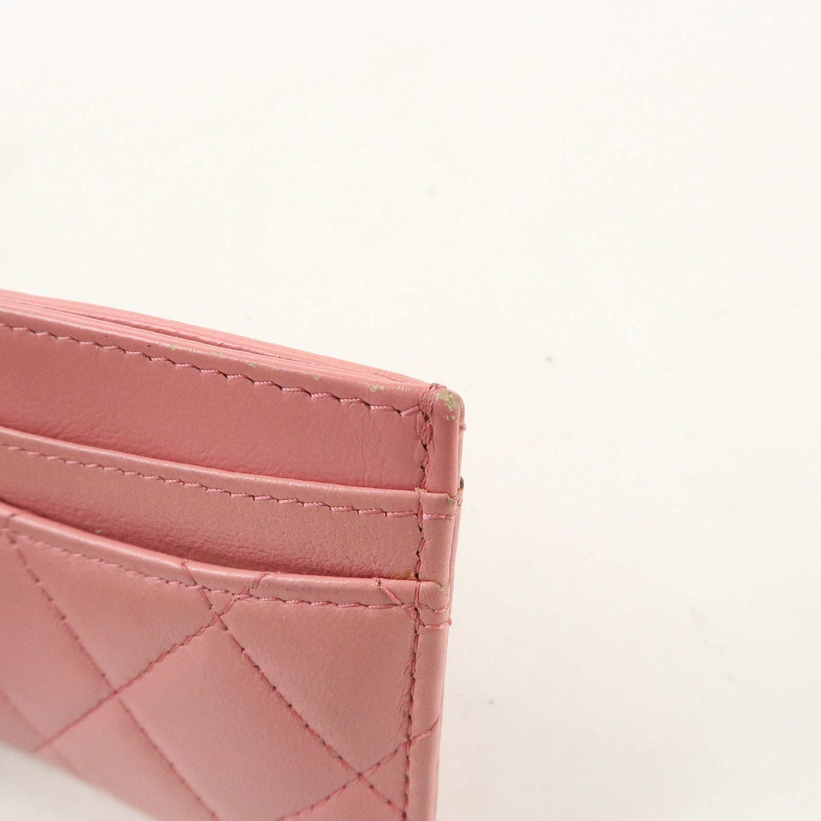 CHANEL Matelasse Leather Card Case Pink Gold A31510