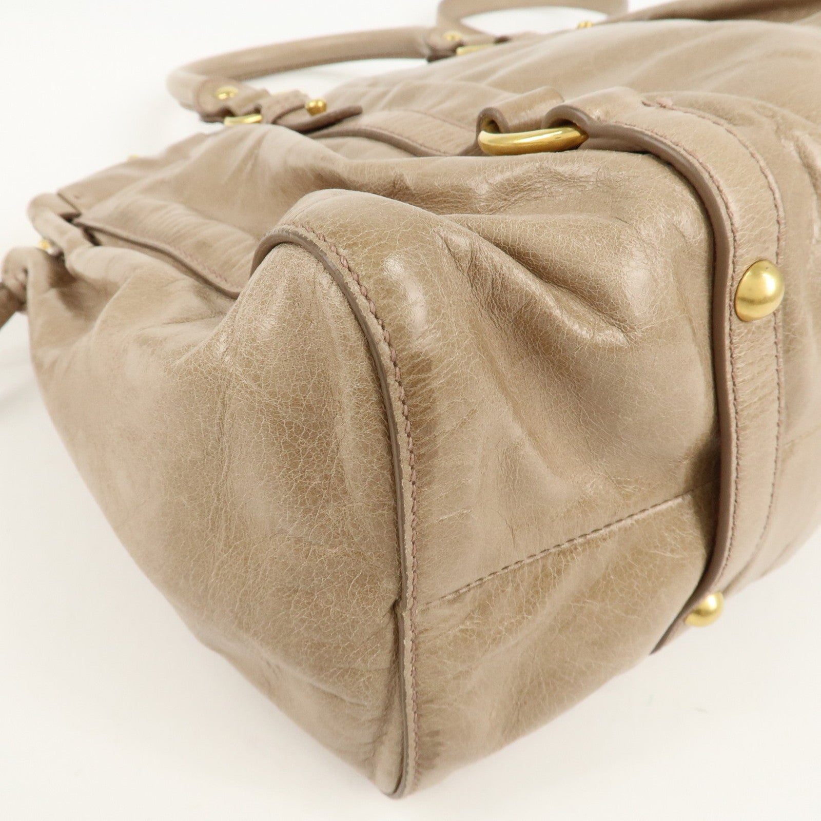 MIU MIU Leather 2Way Hand Bag Shoulder Bag Beige Gold HDW Used