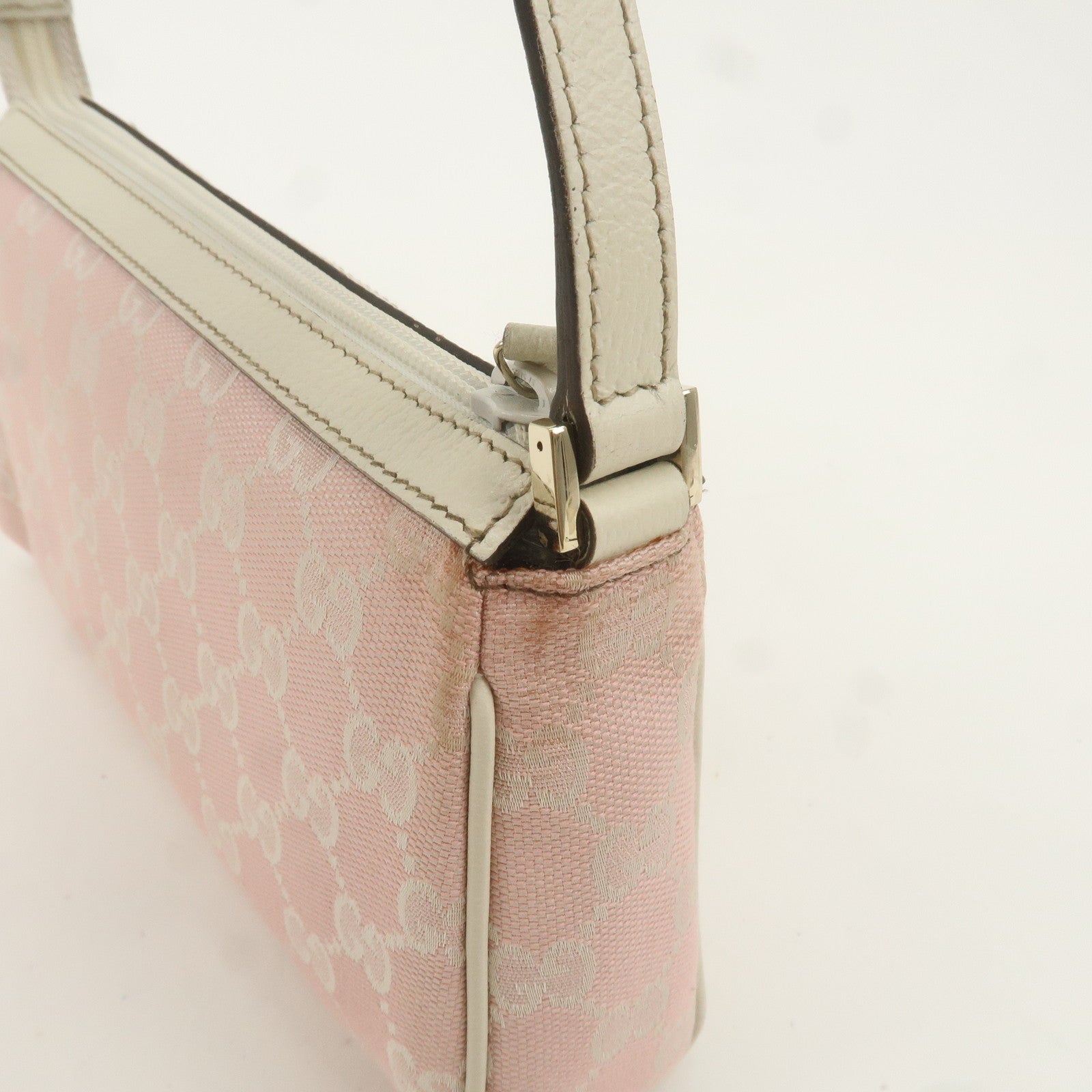 GUCCI Abbey GG Canvas Leather Pouch Pink Ivory 145750