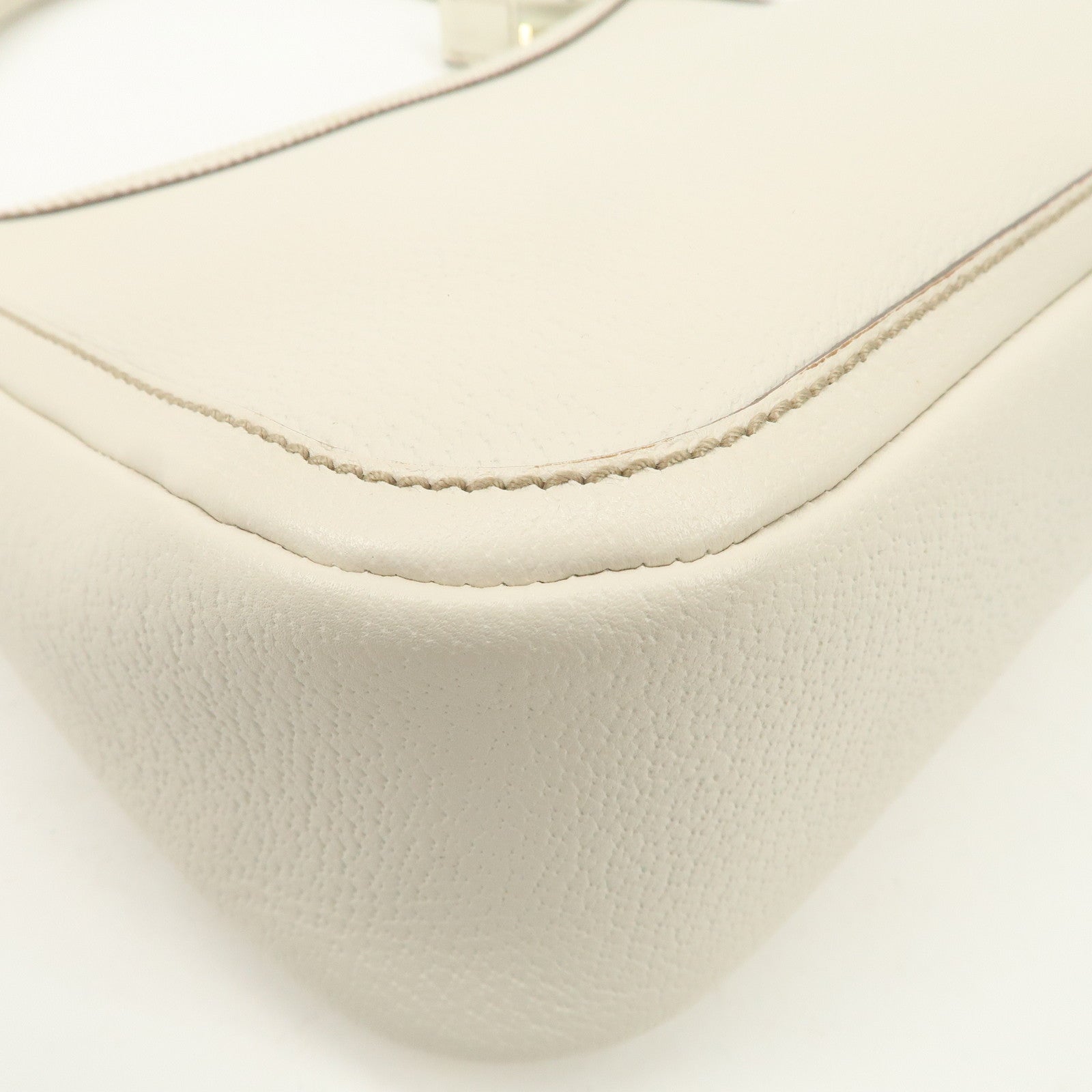 GUCCI Leather Shoulder Bag Hand Bag Gold HDW White 146244 Used