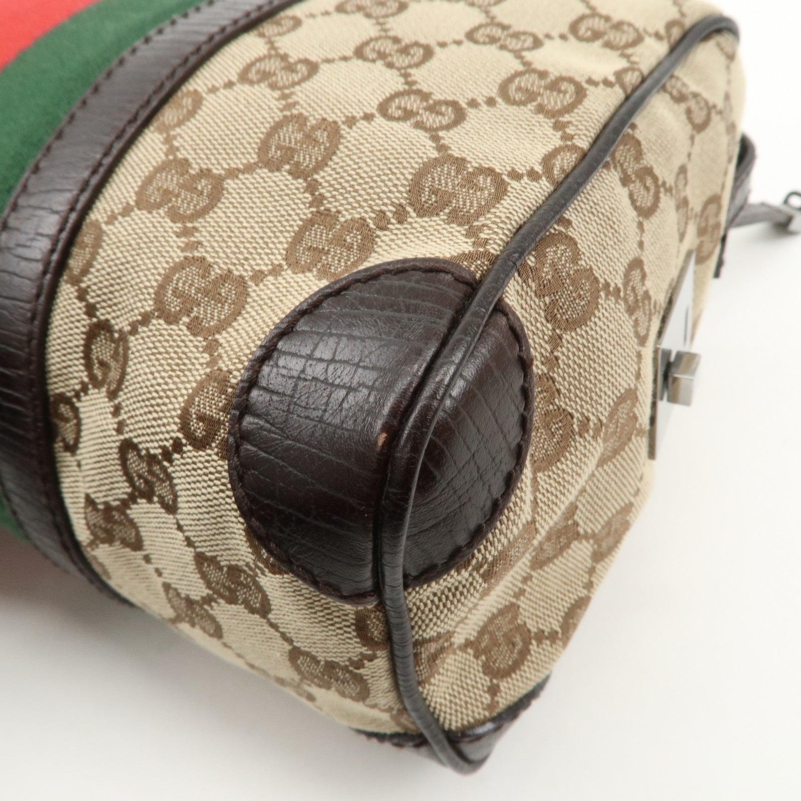 GUCCI GG Canvas Leather Mini Boston Bag Beige Brown 30458 Used