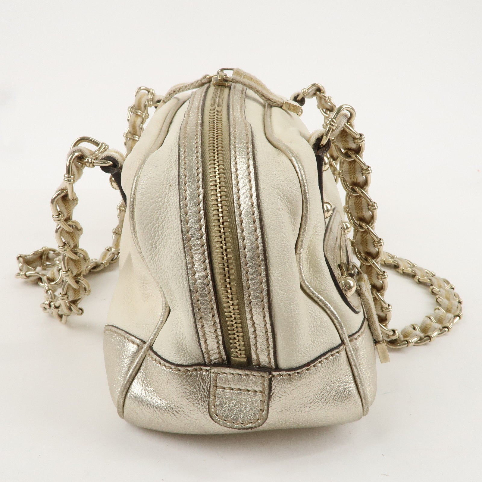 GUCCI Sherry Line Leather Chain Shoulder Bag Ivory Gold 152462