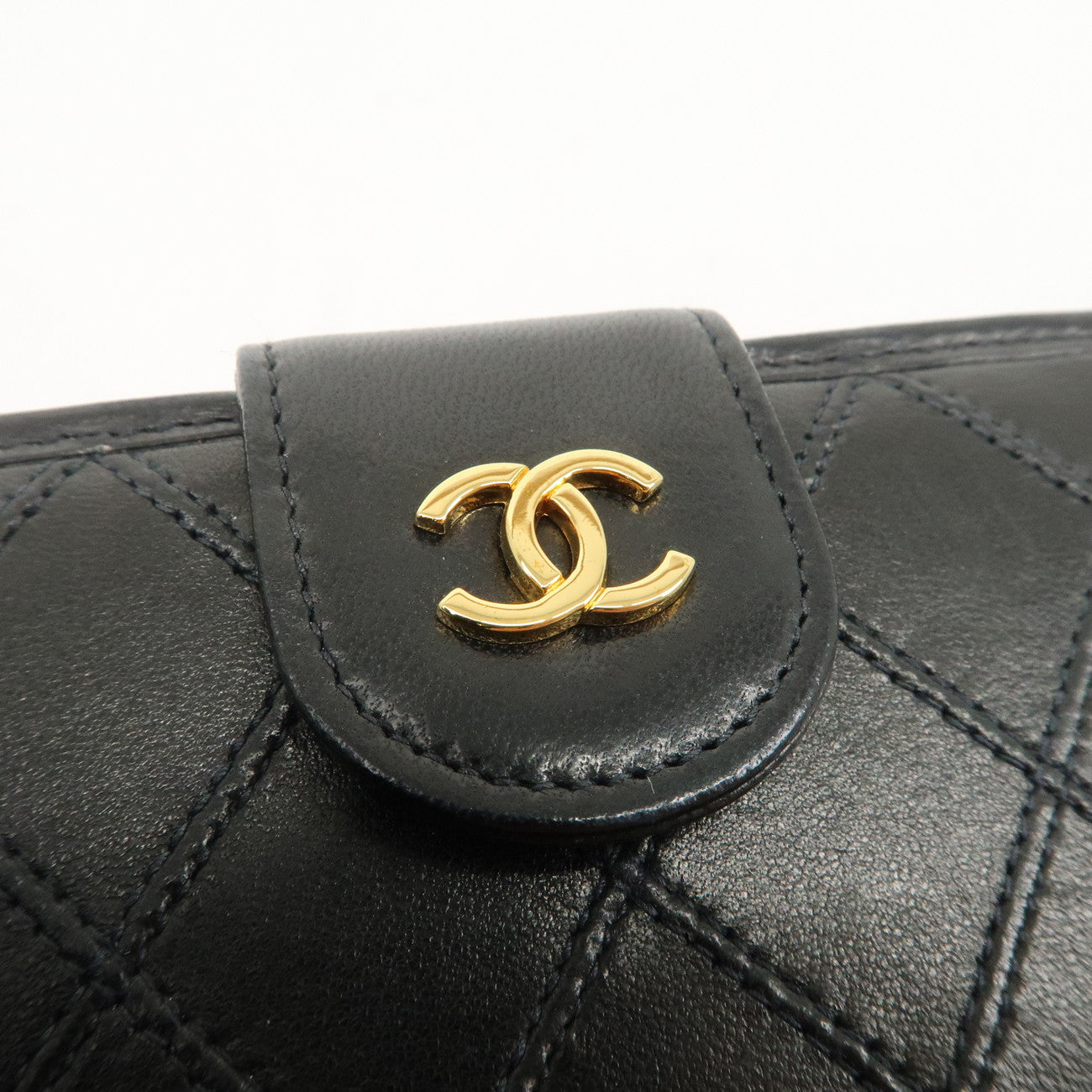 CHANEL Bicolore Leather Coco Mark Leather Bi-Fold Long Wallet Used