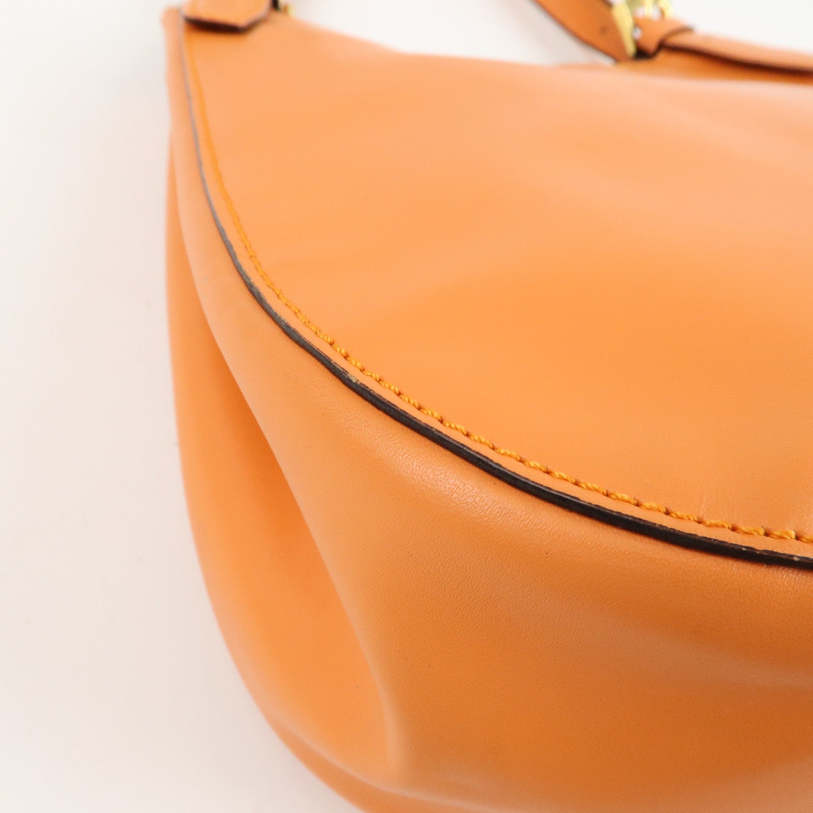 CELINE Leather Shoulder Bag Orange Used