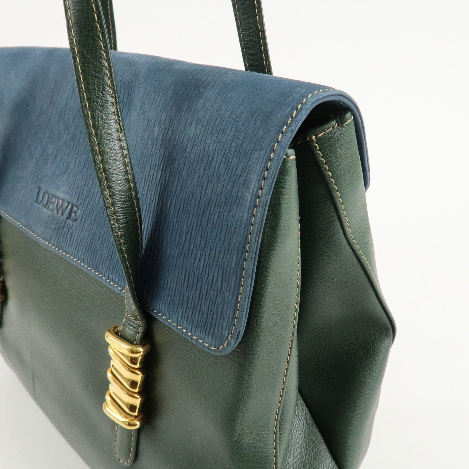 LOEWE Velazquez Suede Leather Shoulder Bag Green Blue