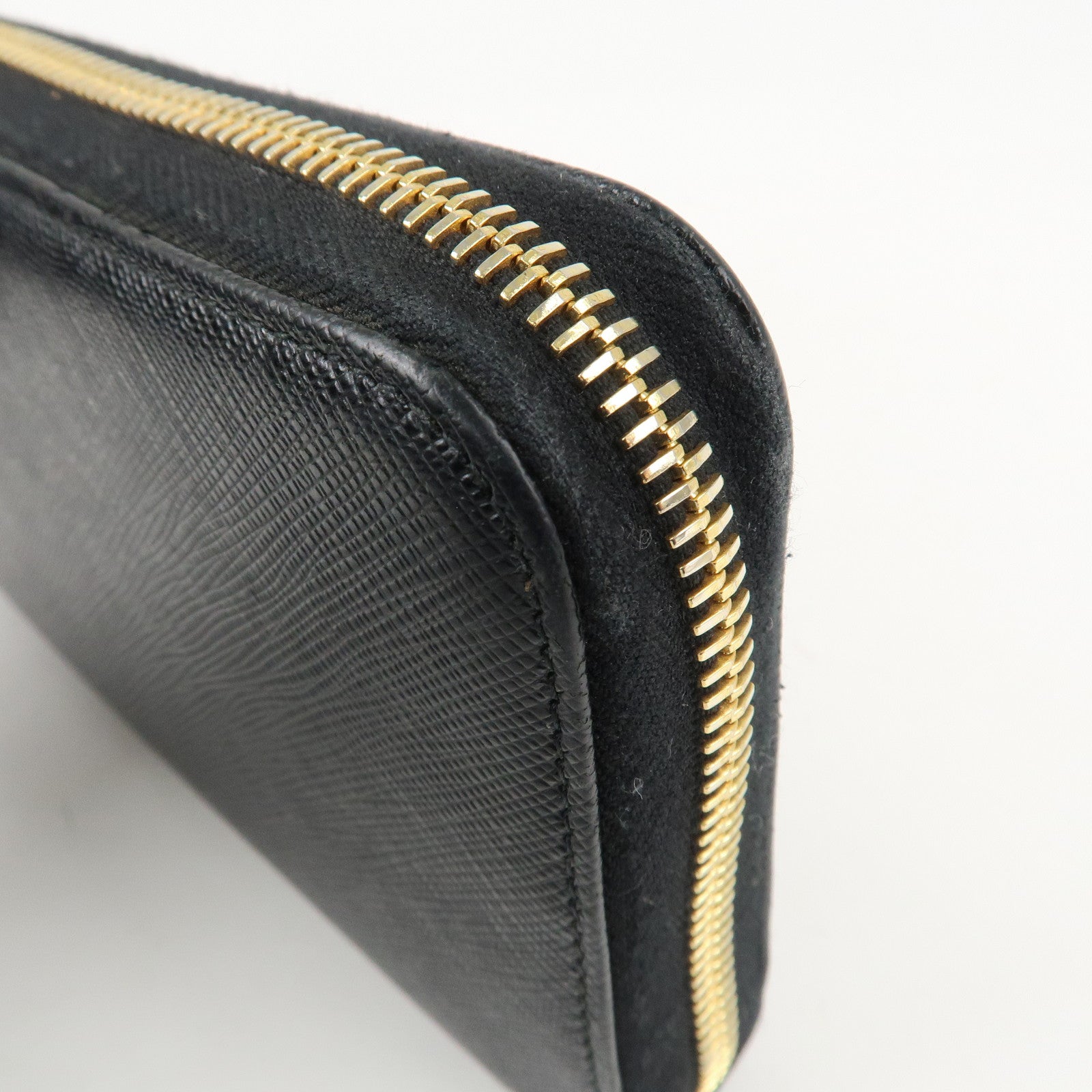 PRADA Saffiano Leather Round Zipper Long Wallet Black 1M0506