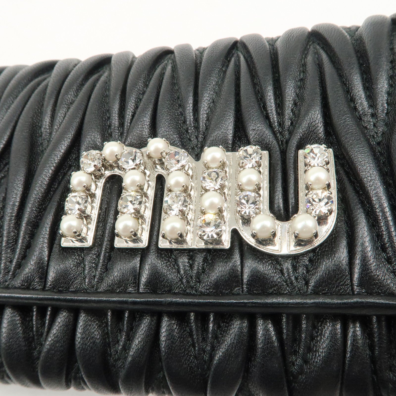 MIU MIU Matelasse Nappa Crystal Leather Hook Long Wallet 5MH109 Used