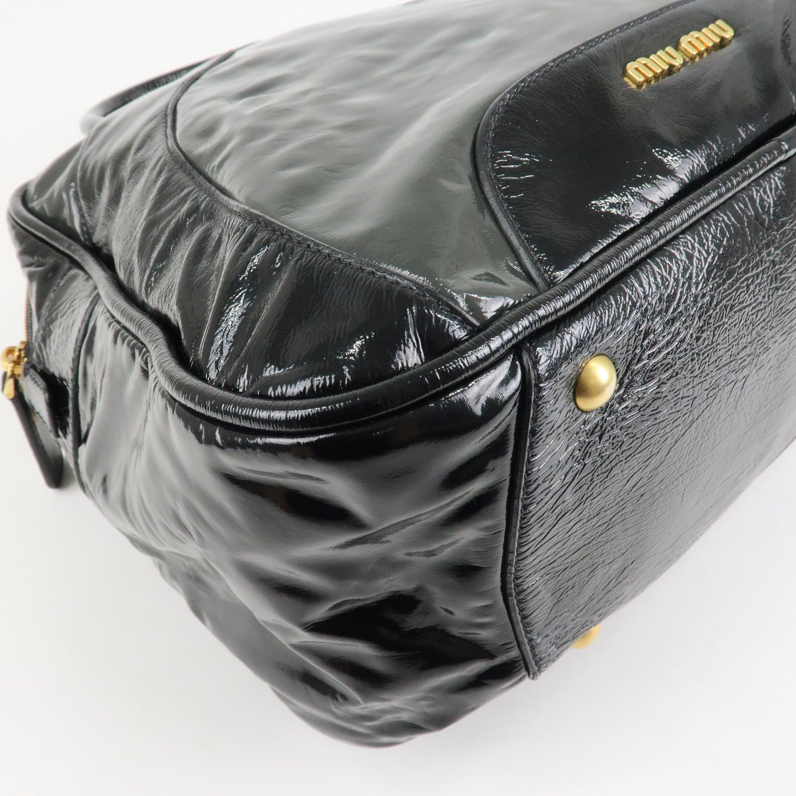 MIU MIU Patent Leather Enamel 2Way Boston Bag Black Gray Used