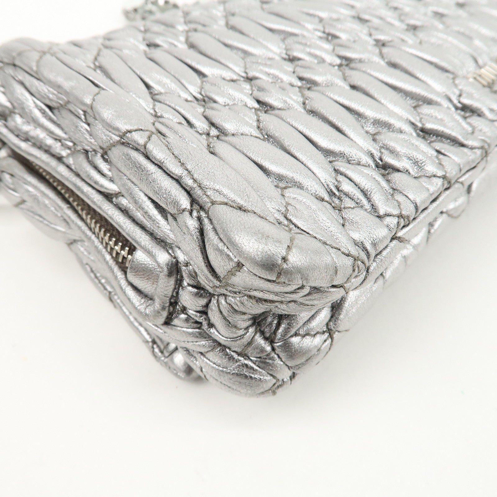 MIU MIU Matelasse Leather Nappa Crystal Shoulder Bag Silver 5BH012 Used