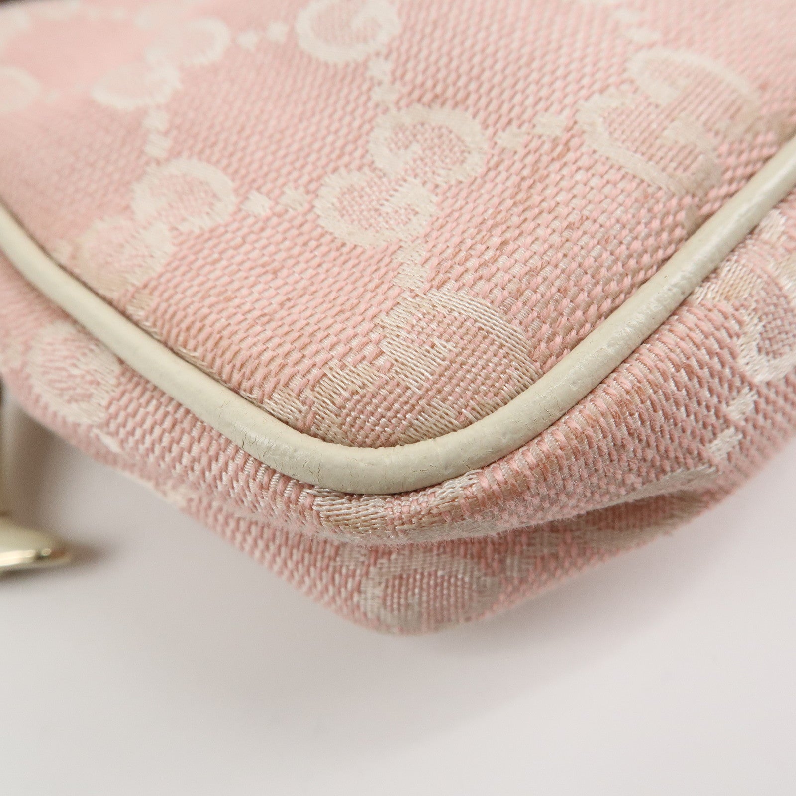 GUCCI GG Canvas Leather Pouch Shoulder Bag Pink Ivory 154432 Used