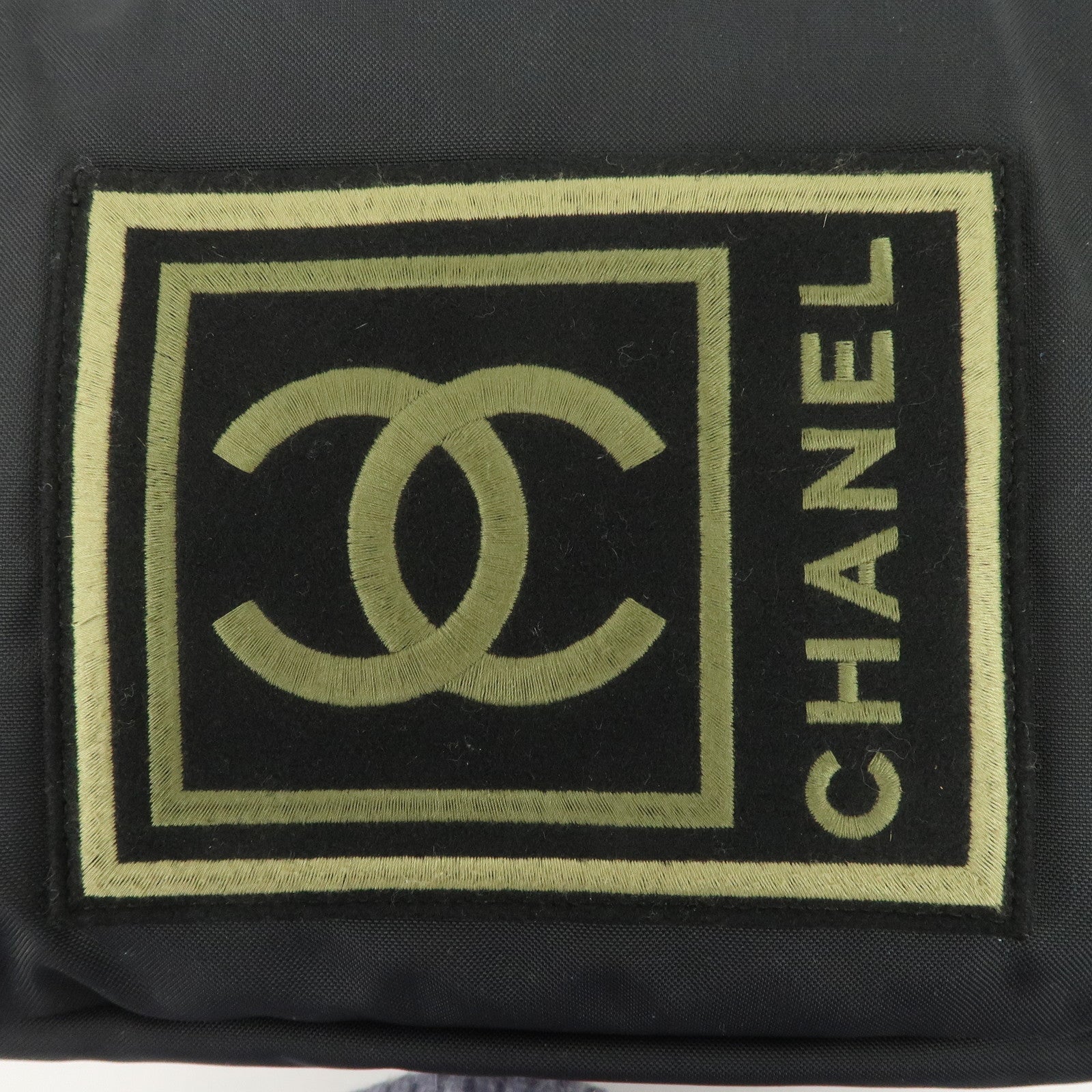 CHANEL Sports Nylon COCO Mark Shoulder Bag Black Khaki