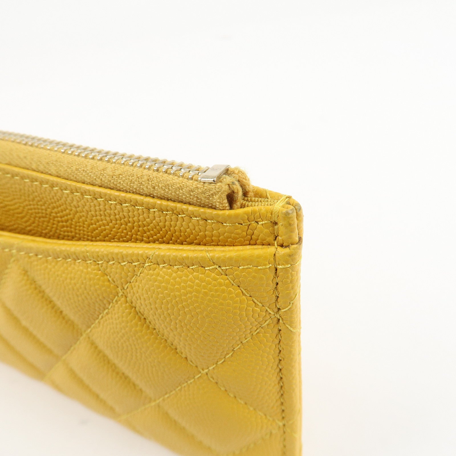 CHANEL Matelasse Caviar Skin Fragment Case Card Case Yellow