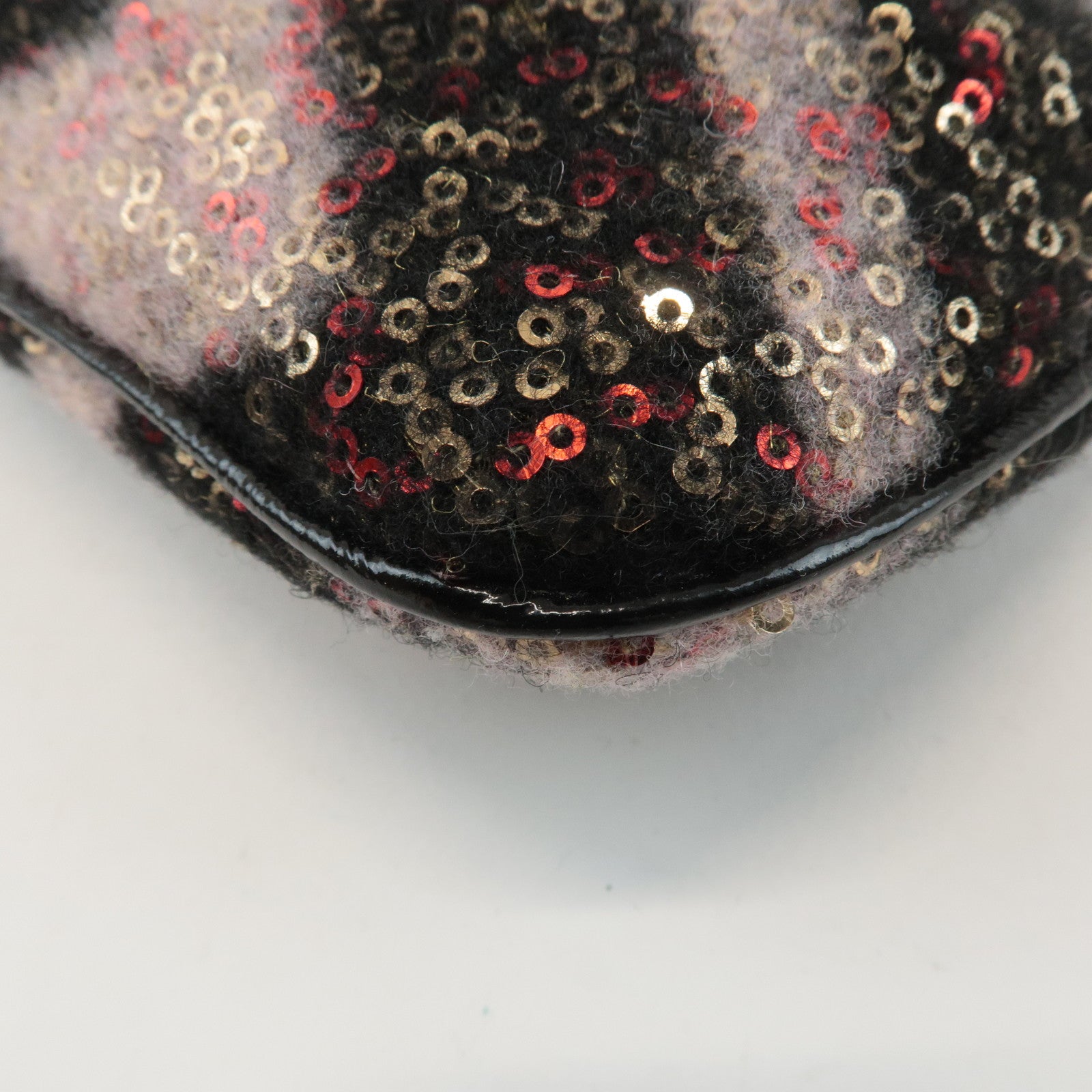 FENDI Zucca Sequins Chain Accessory Pouch Black Pink 8BR594