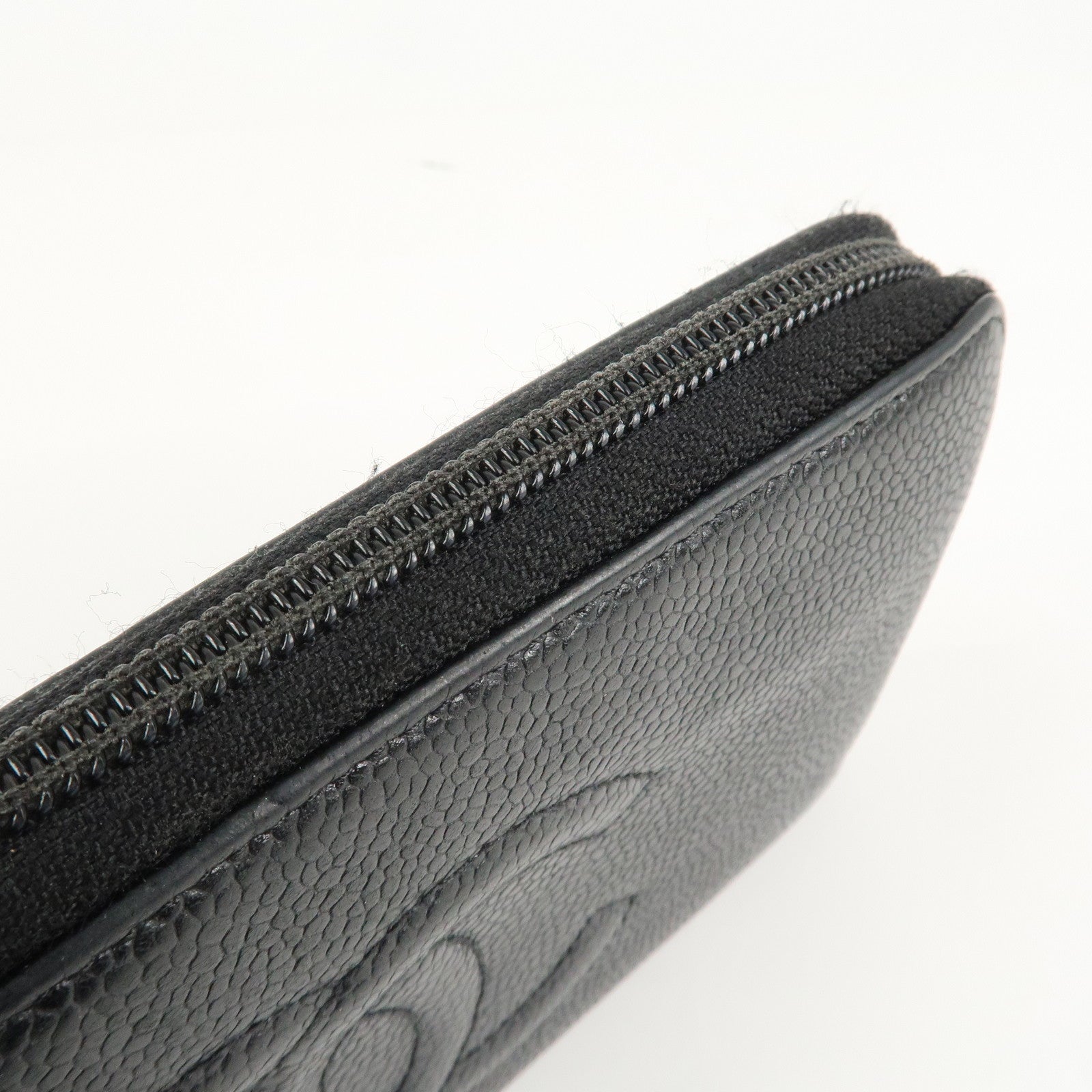 CHANEL Caviar Skin Zip Around Long Wallet Black A50071