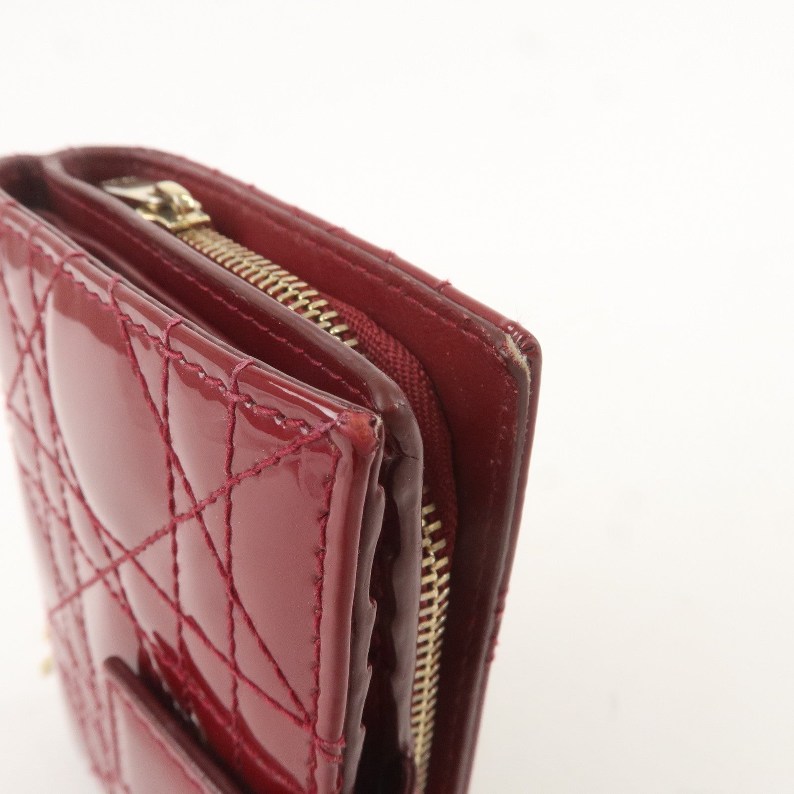 Christian Dior Cannage Patent Leather Bi-fold Wallet Red