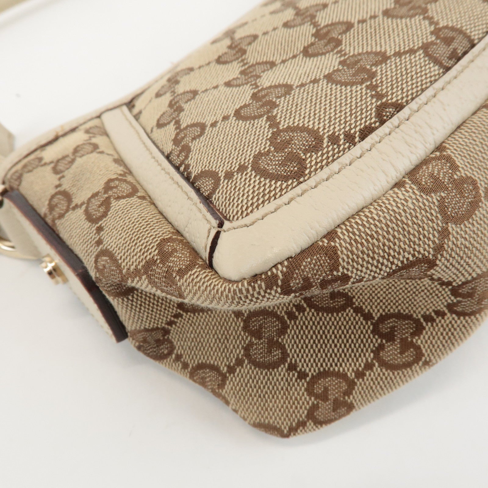 GUCCI Abbey GG Canvas Leather Shoulder Bag Beige Ivory 130939