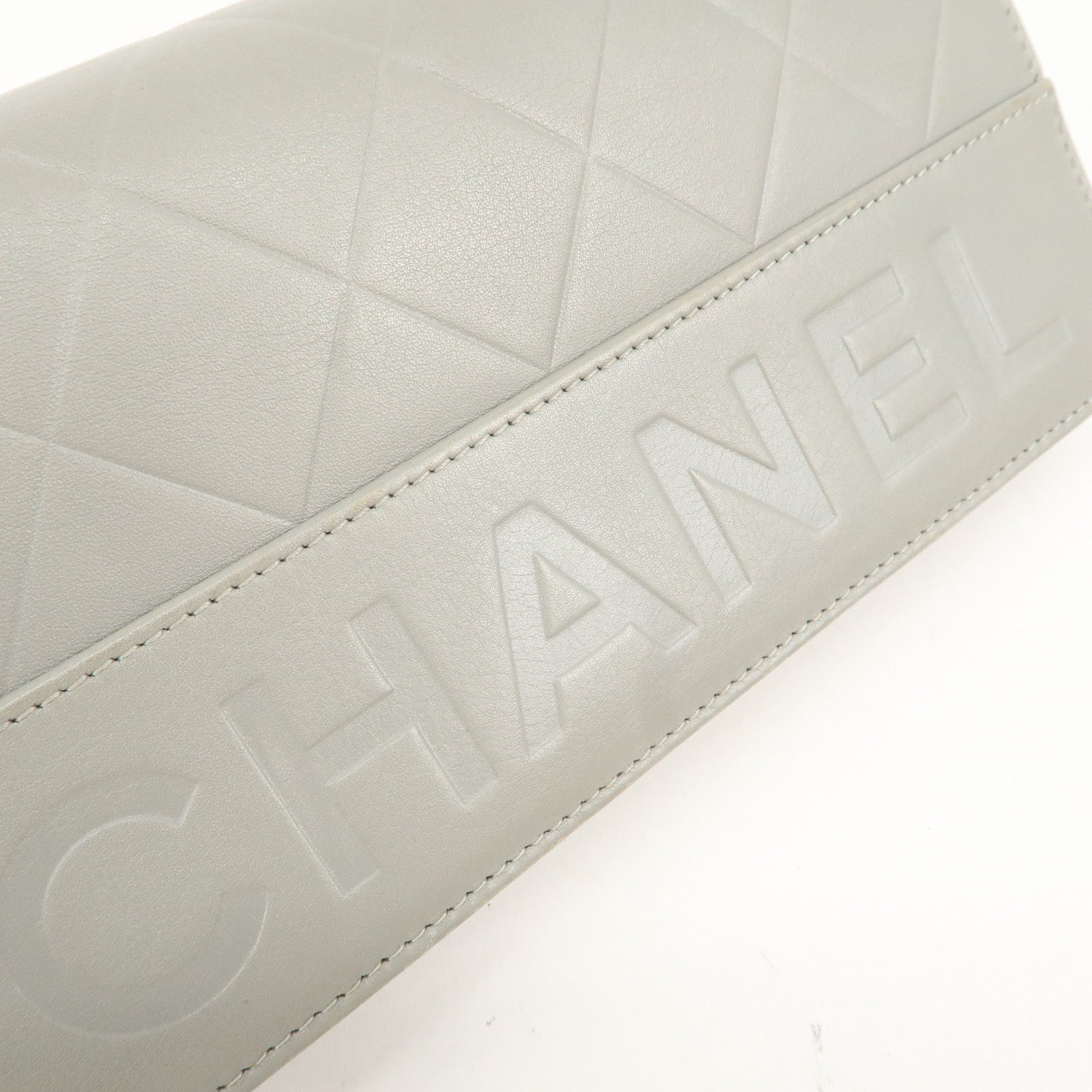 CHANEL Leather Round Zipper Long Wallet Gray Silver HDW A30071 Used