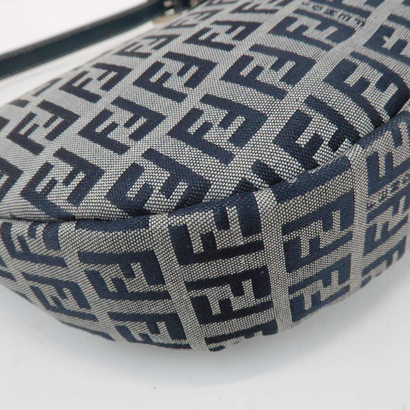 FENDI Zucchino Canvas Leather Shoulder Bag Navy Grey