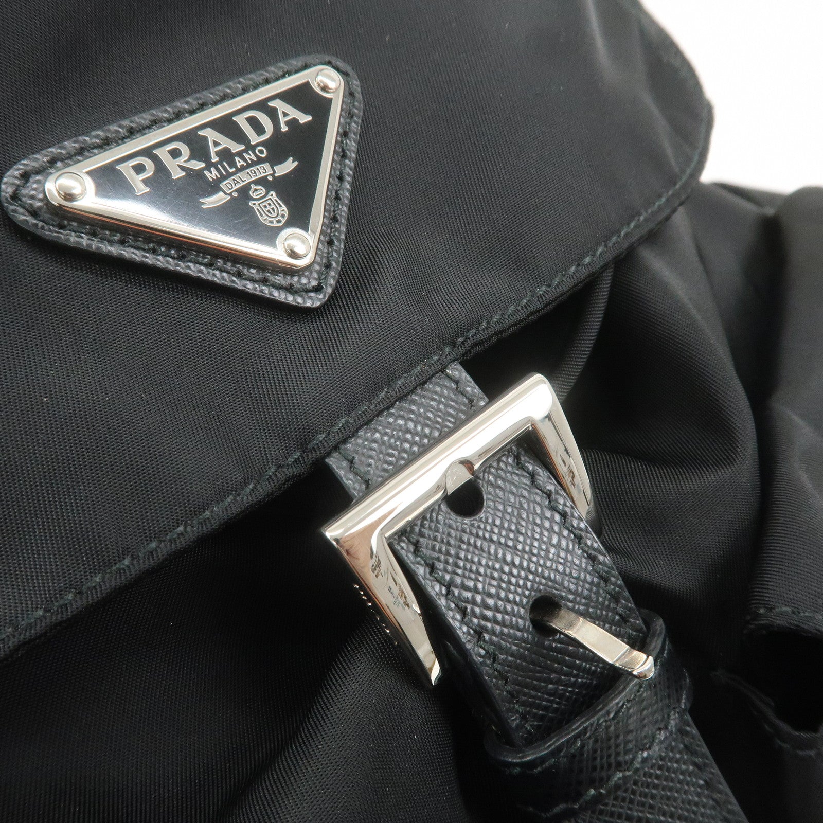 PRADA Logo Nylon Leather Back Pack Ruck Sack NERO Black 1BZ811