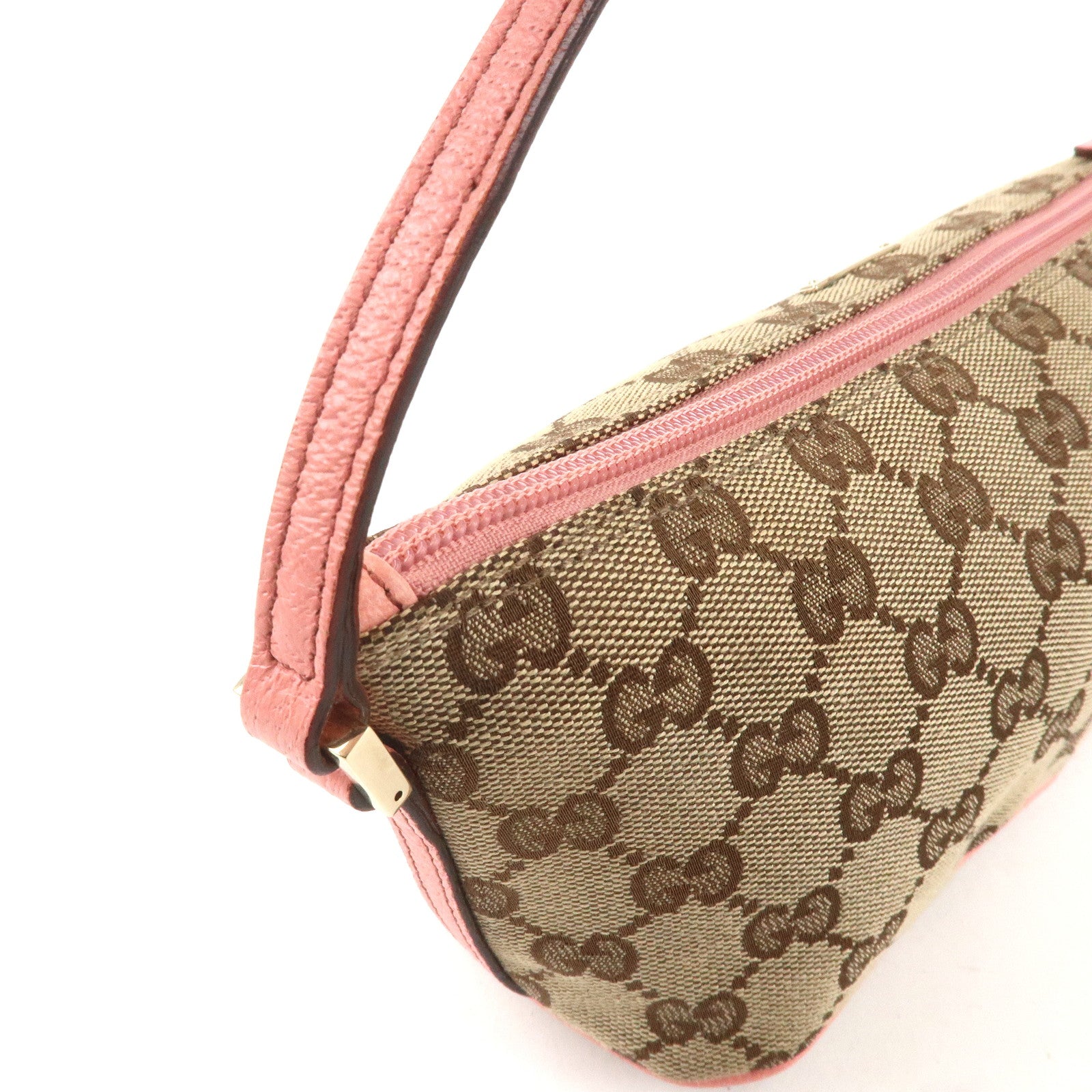 GUCCI GG Canvas Leather Pouch Beige Pink 7198