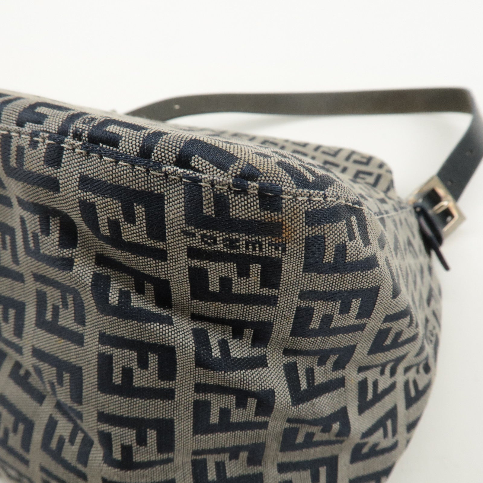 FENDI Zucchino Canvas Leather Shoulder Bag Gray Blue 26426